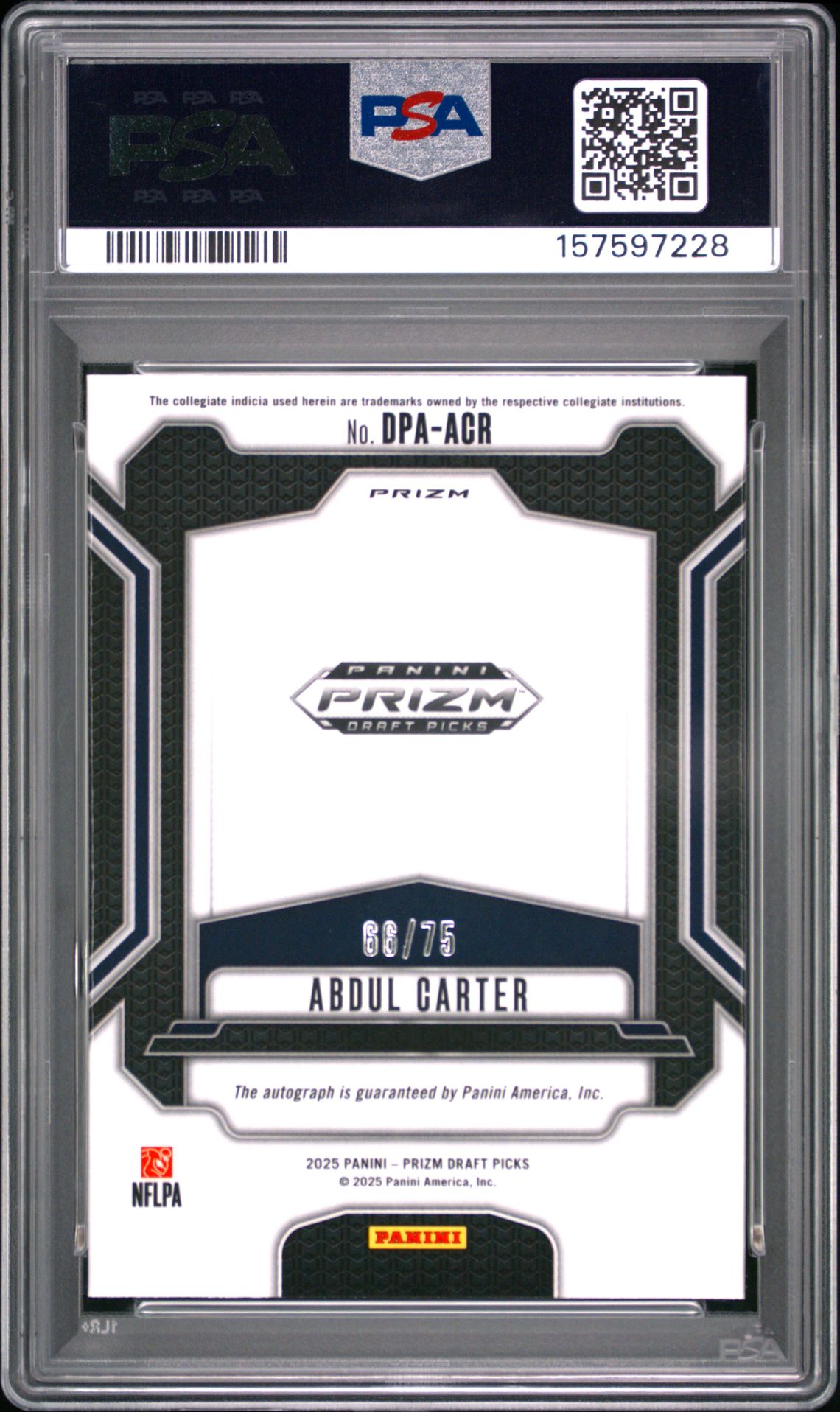 2025 Panini Prizm Draft Picks Draft Picks Autographs Abdul Carter #Dpa-Acr (Draft Picks Au-Orange Wave) Mint 9 back