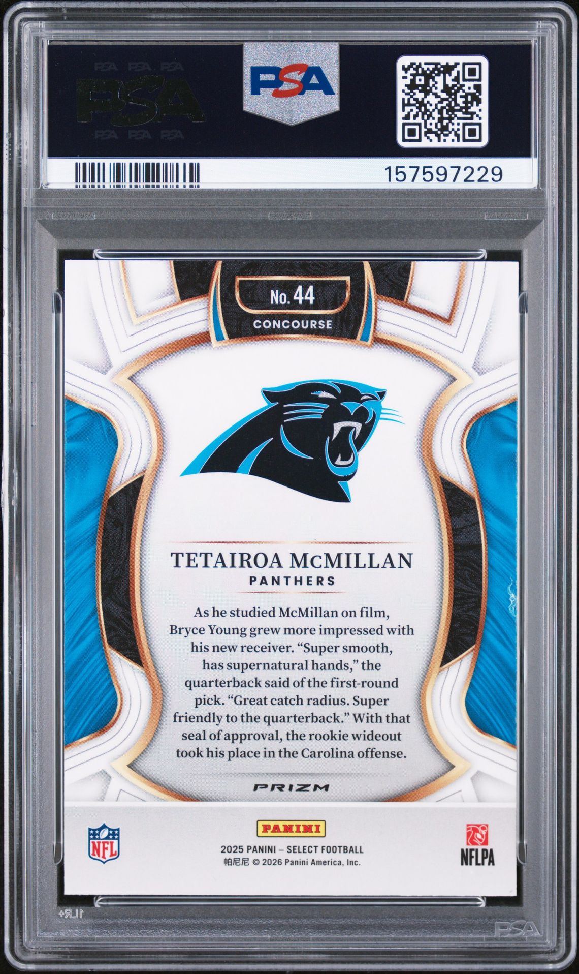 2025 Panini Select Tetairoa Mcmillan #44 (Silver Prizm) Mint 9 back