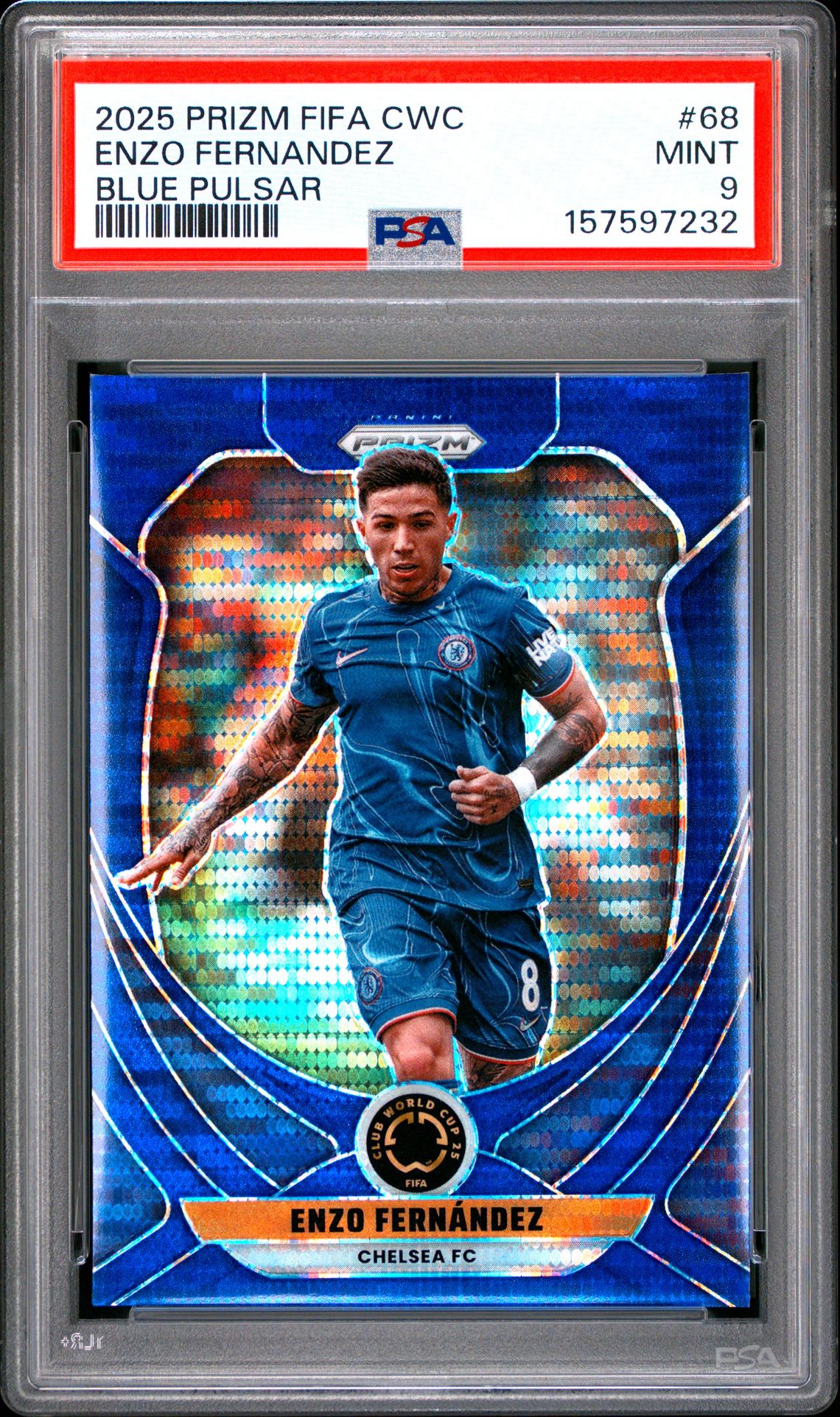 2025 Panini Prizm Fifa Club World Cup Enzo Fernandez #68 (Blue Pulsar) Mint 9 front