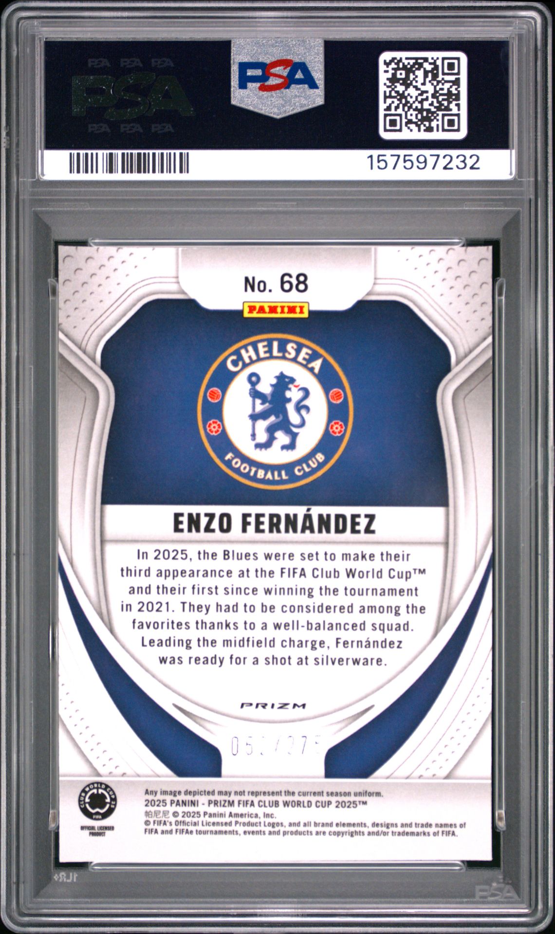 2025 Panini Prizm Fifa Club World Cup Enzo Fernandez #68 (Blue Pulsar) Mint 9 back