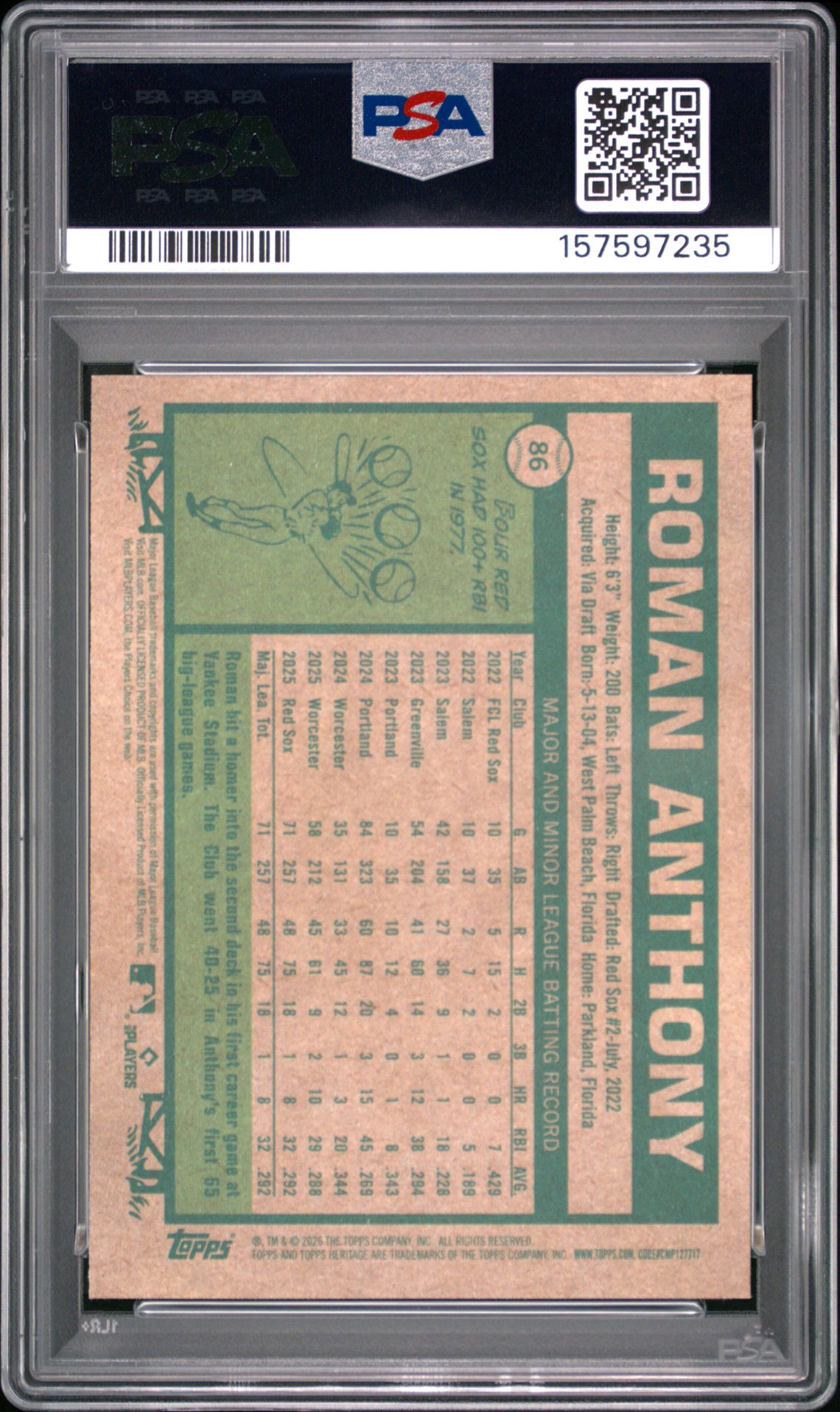 2026 Topps Heritage Roman Anthony #86 Mint 9 back