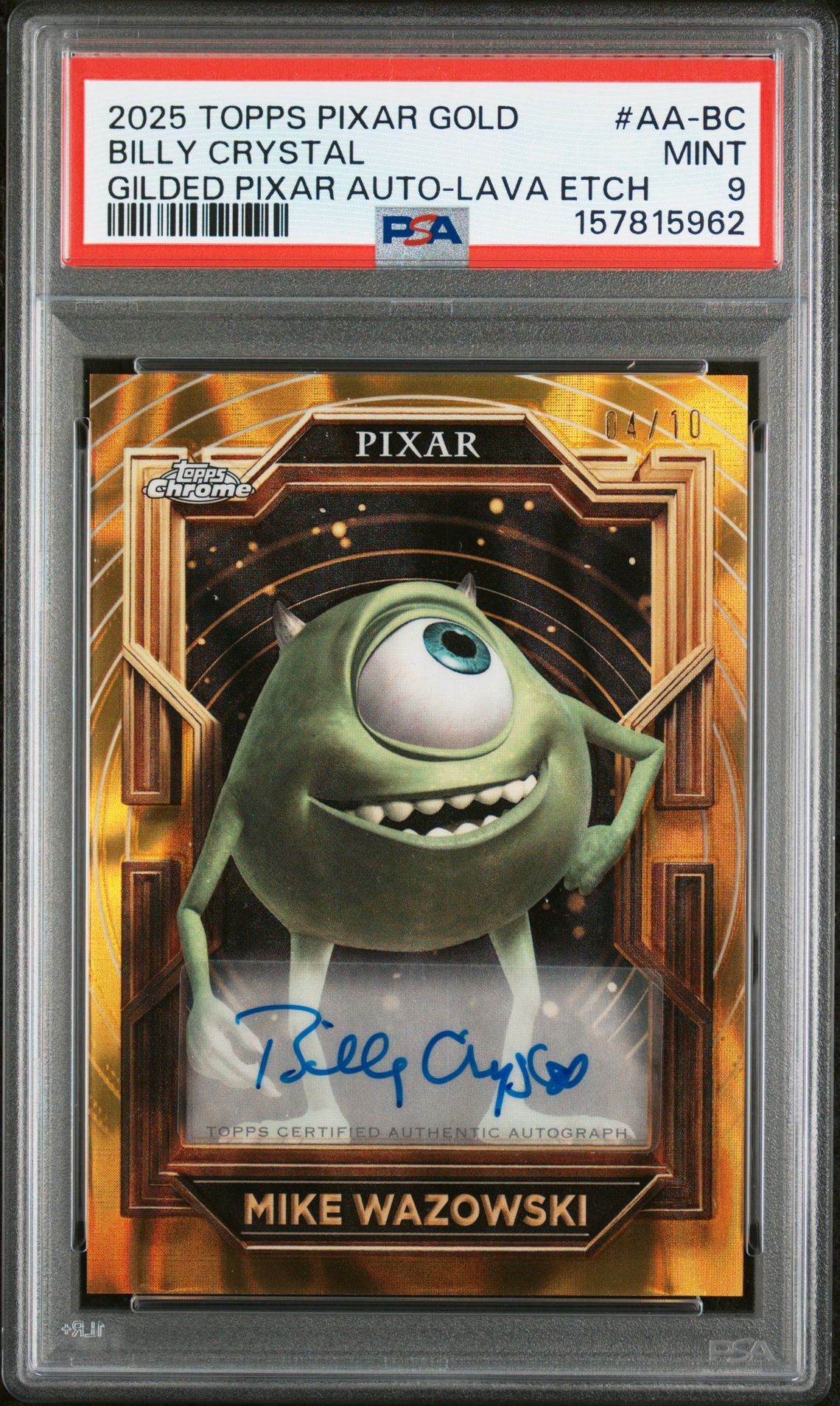 2025 Topps Pixar Gold Gilded Pixar Autographs Billy Crystal #Aa-Bc (Gilded Pixar Auto-Lava Etch) Mint 9 front