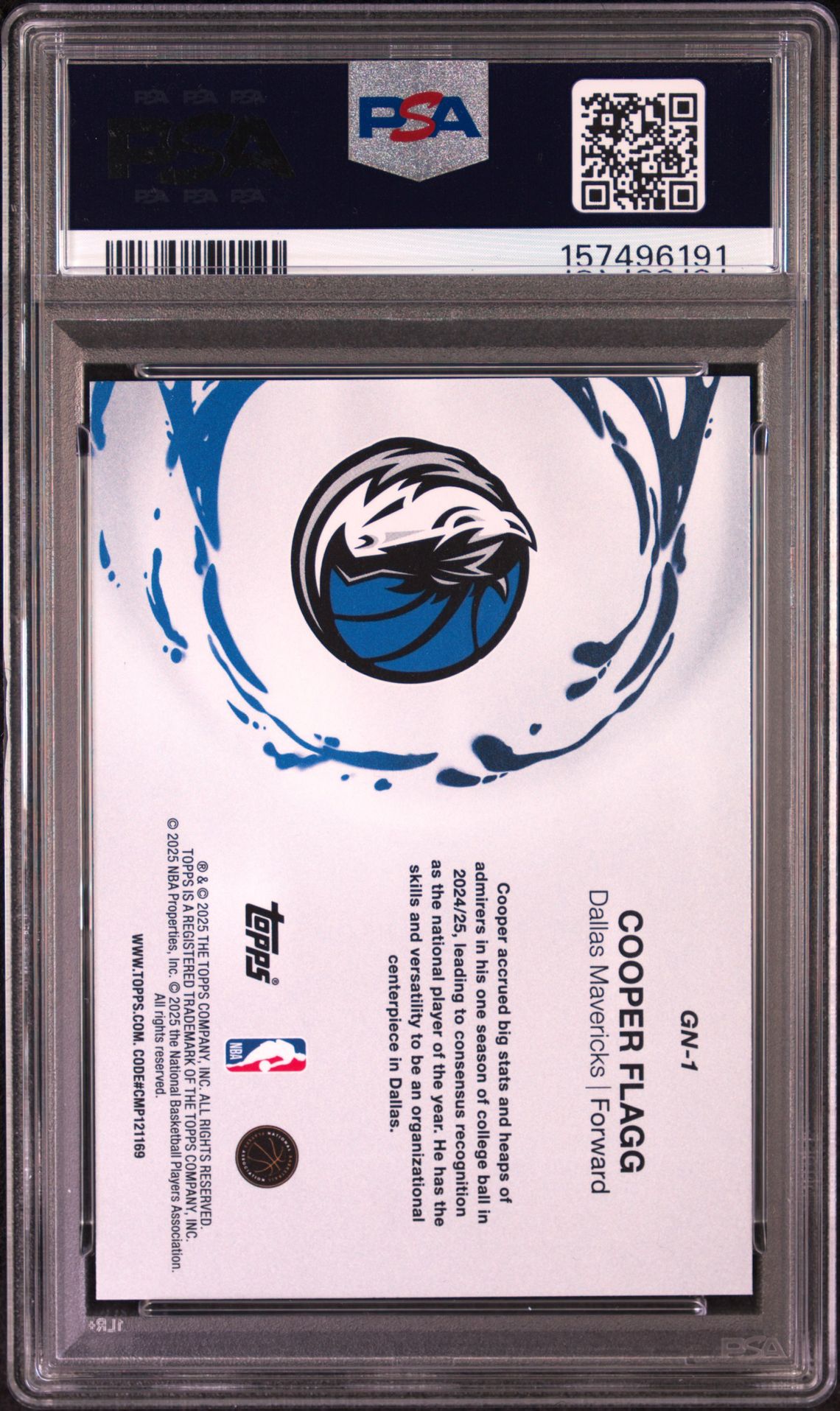 2025 Topps Generation Now Cooper Flagg #Gn-1 Gem Mt 10 back view - PSA certificate #157496191