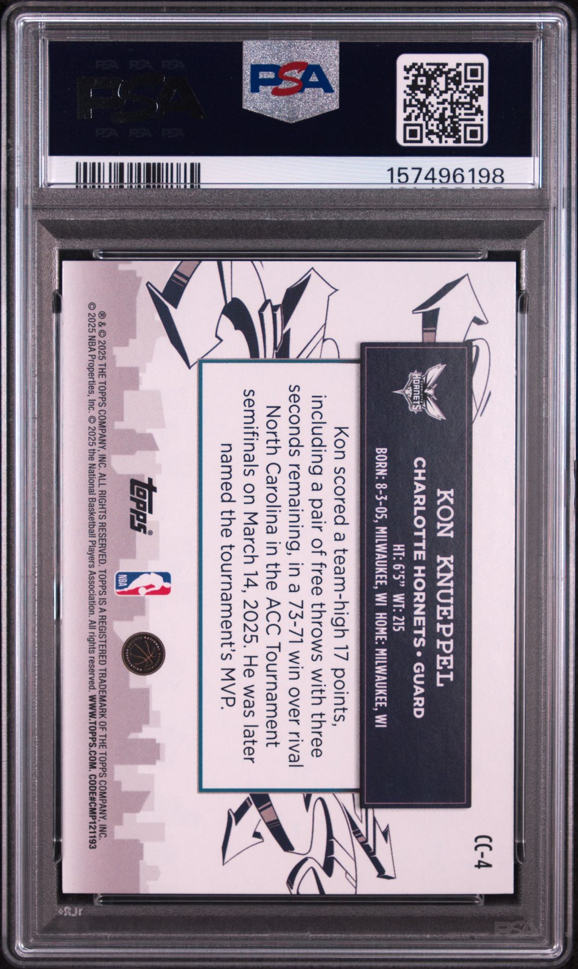 2025 Topps Clutch City Prospects Kon Knueppel #Cc-4 Mint 9 back