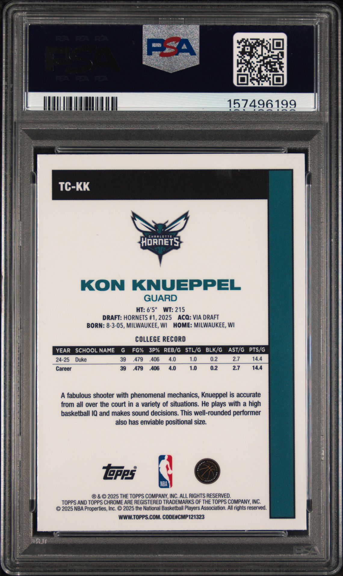 2025 Topps Silver Pack 1980-81 Topps Chrome Basketball Kon Knueppel #Tc-Kk Mint 9 back