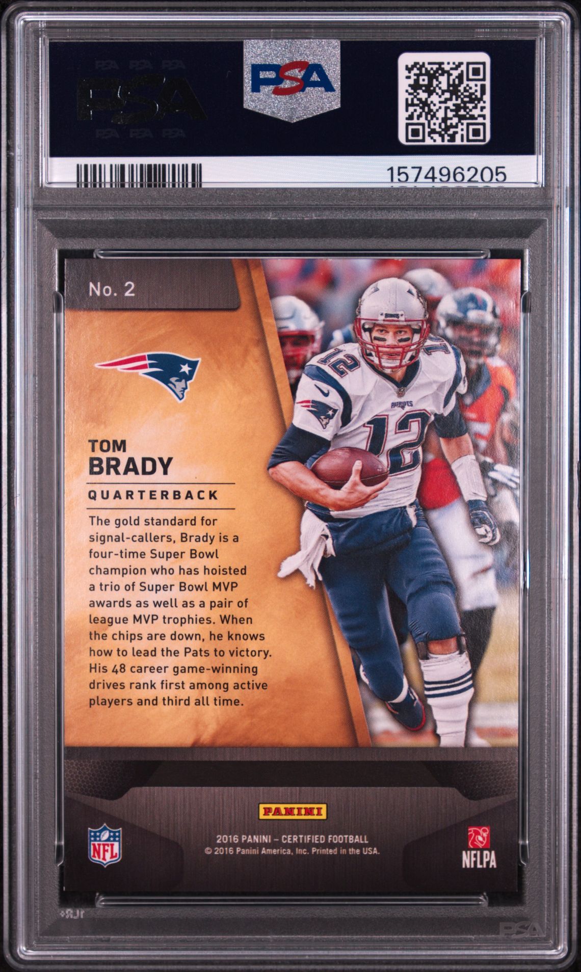2016 Panini Certified Gold Team Tom Brady #2 (Gold Team) Mint 9 back