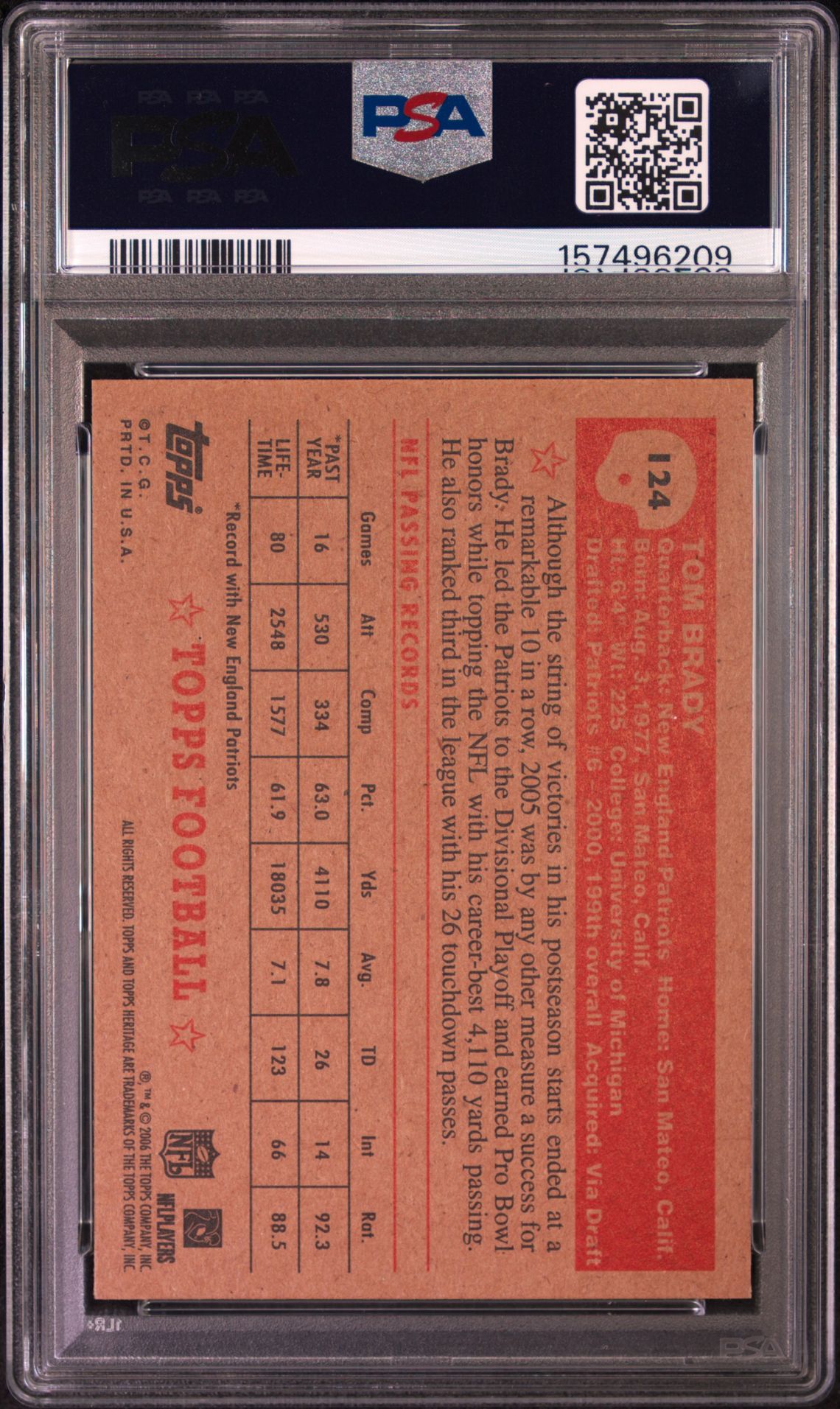 2006 Topps Heritage Tom Brady #124 Mint 9 back