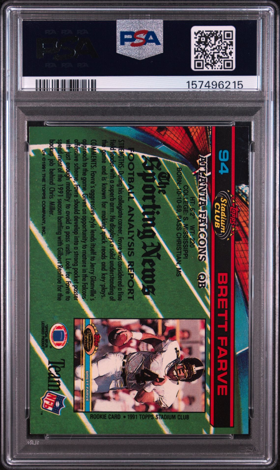 1991 Stadium Club Brett Farve #94 Mint 9 back