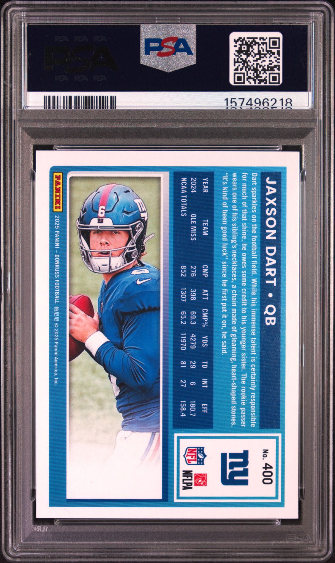 2025 Panini Donruss Jaxson Dart #400 Gem Mt 10 back