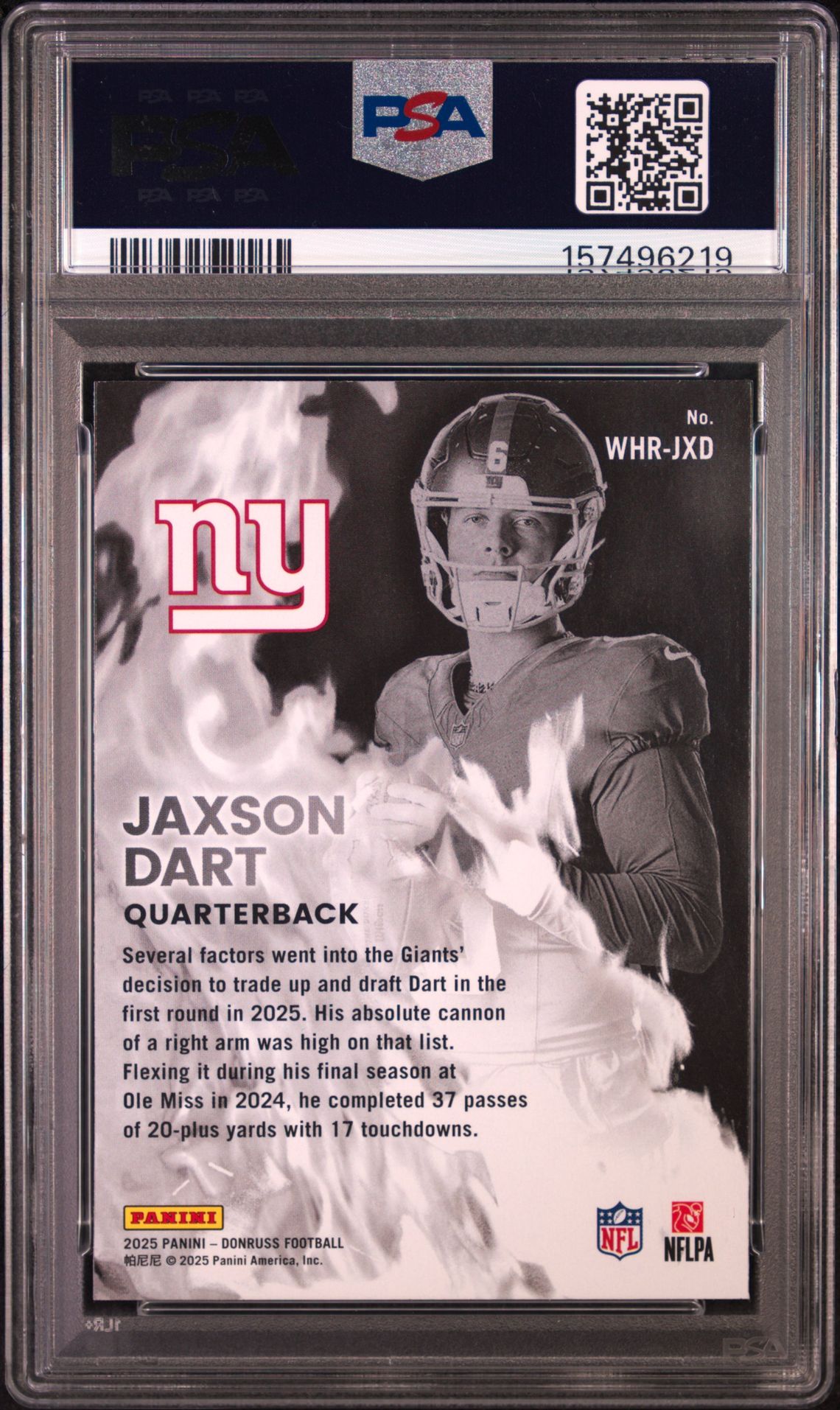 2025 Panini Donruss White Hot Rookies Jaxson Dart #Whr-Jxd Mint 9 back