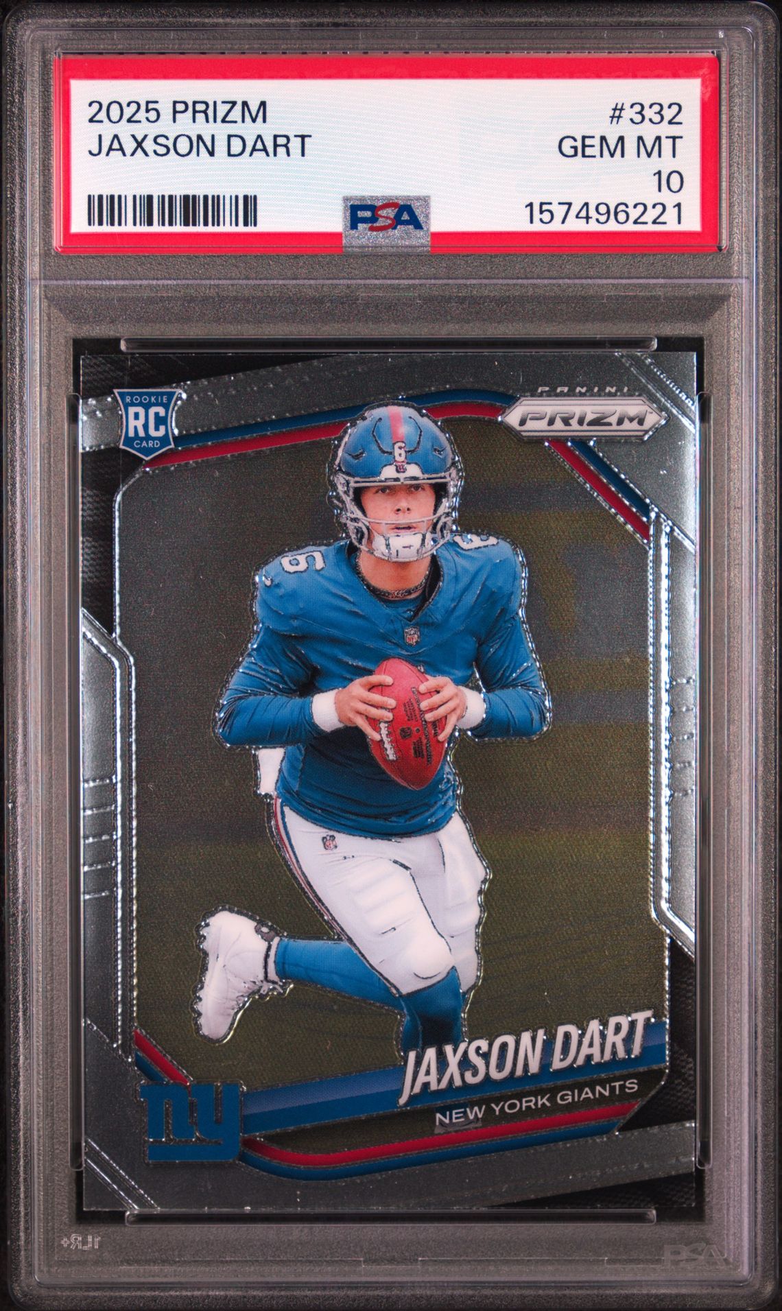 2025 Panini Prizm Jaxson Dart #332 Gem Mt 10 front view - PSA graded GEM MT 10