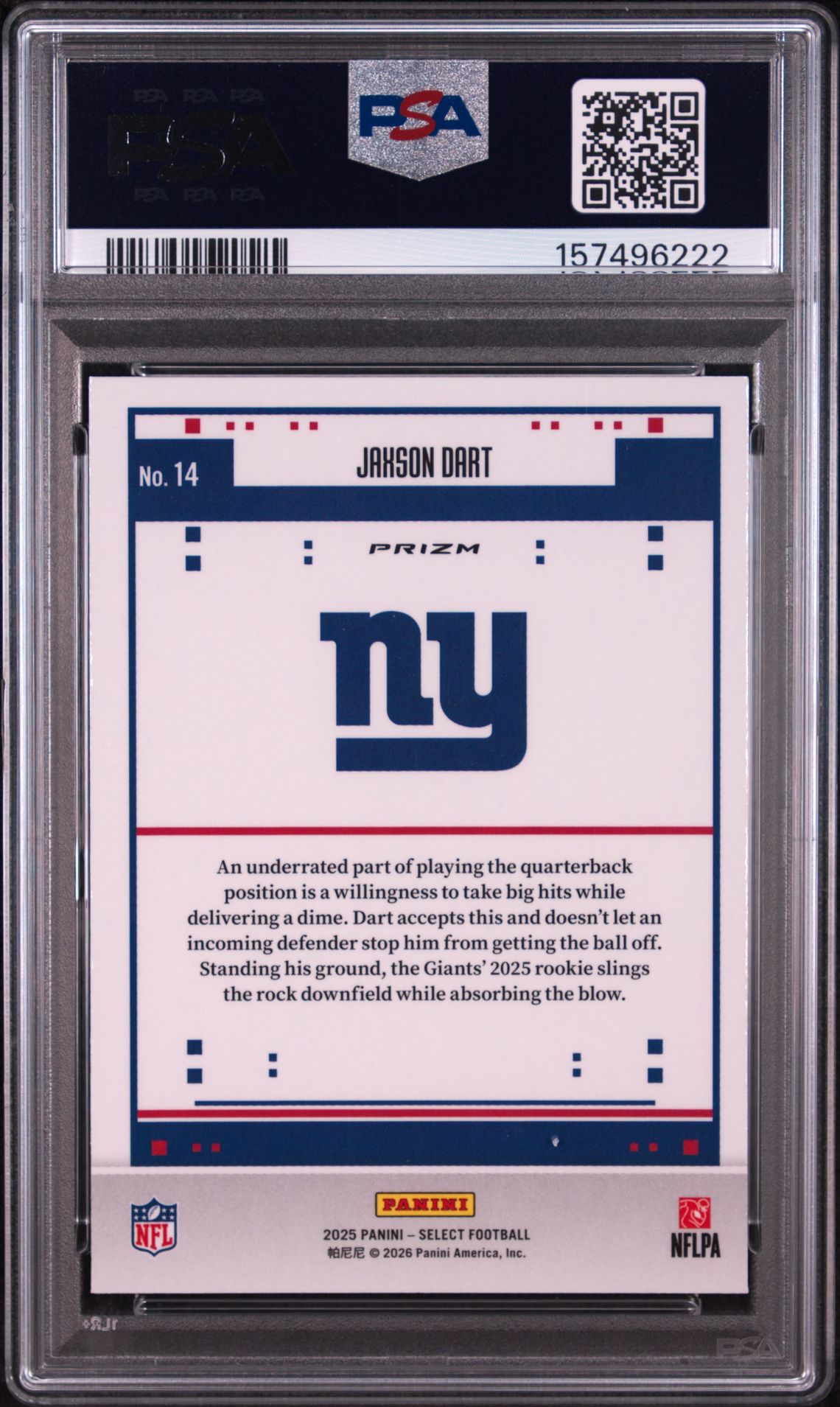 2025 Panini Select Score Select Throwback Jaxson Dart #14 (Score Select Tb-Prizm) Gem Mt 10 back