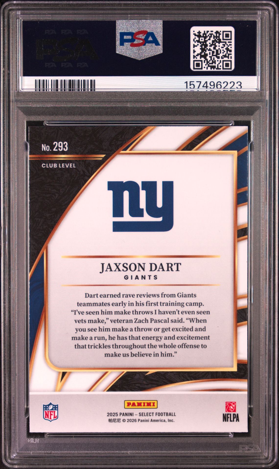 2025 Panini Select Jaxson Dart #293 Mint 9 back