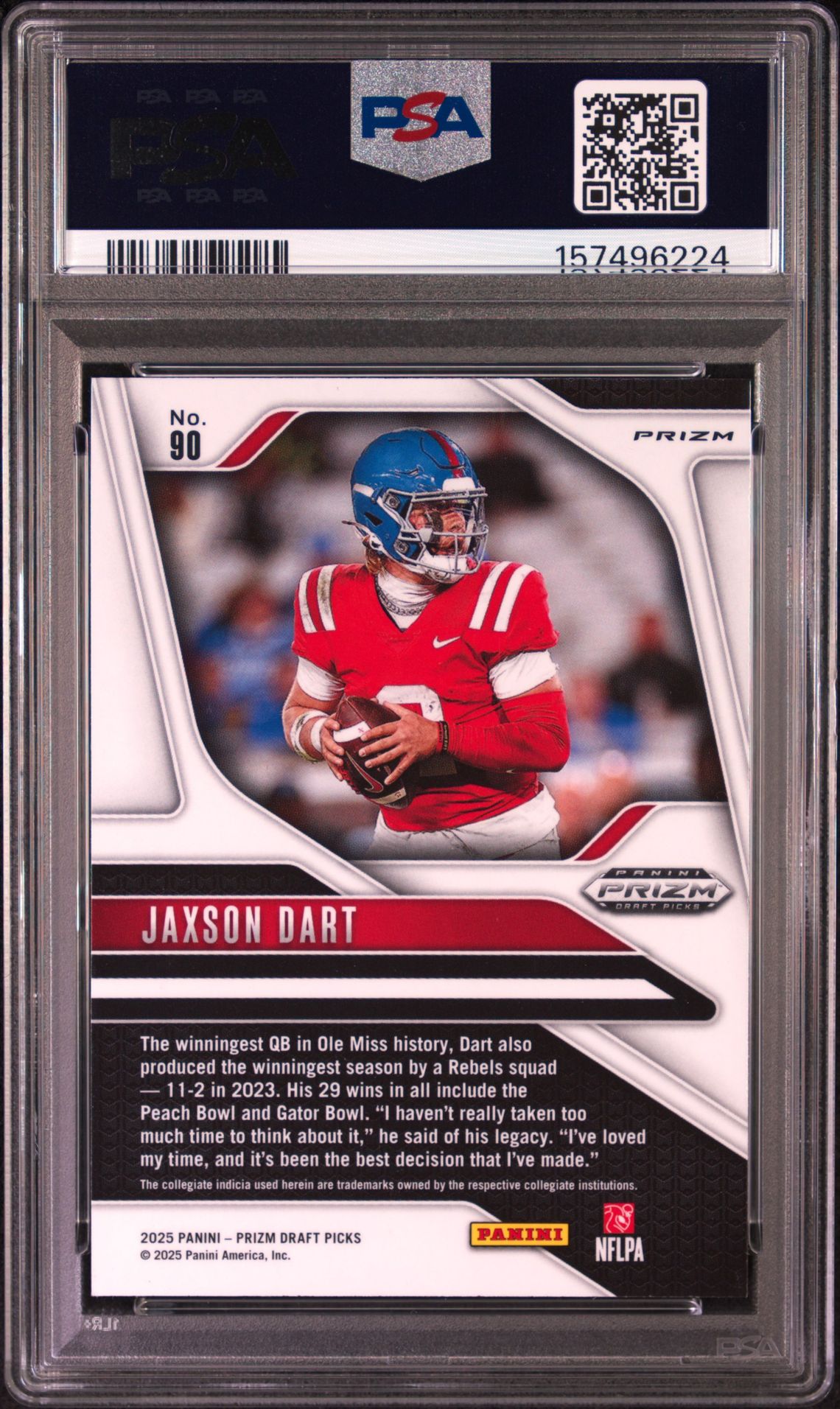 2025 Panini Prizm Draft Picks Jaxson Dart #90 (Red Ice) Gem Mt 10 back
