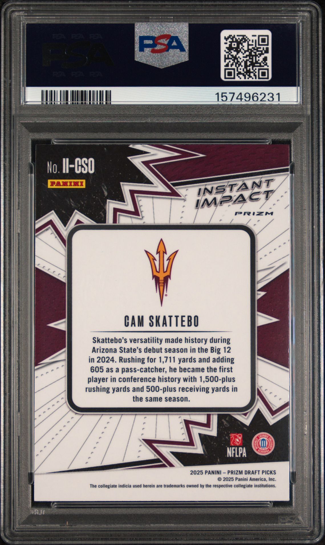 2025 Panini Prizm Draft Picks Instant Impact Cam Skattebo #Ii-Cso (Instant Impact-Red Ice) Gem Mt 10 back