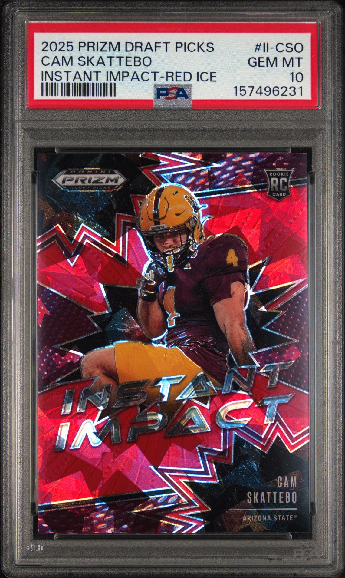 2025 Panini Prizm Draft Picks Instant Impact Cam Skattebo #Ii-Cso (Instant Impact-Red Ice) Gem Mt 10 front