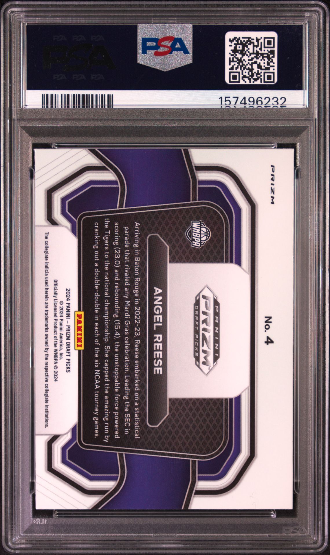 2024 Panini Prizm Draft Picks Campus Legends Angel Reese #4 (Cmps Legend-Tiger Stripe Pr) Gem Mt 10 back