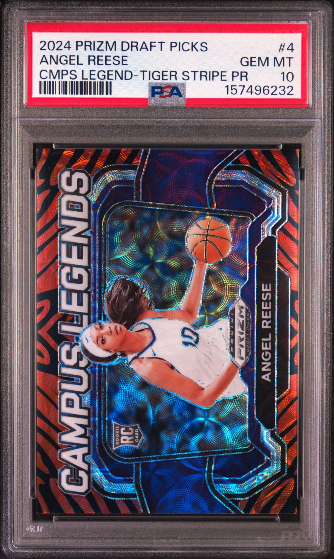 2024 Panini Prizm Draft Picks Campus Legends Angel Reese #4 (Cmps Legend-Tiger Stripe Pr) Gem Mt 10 front