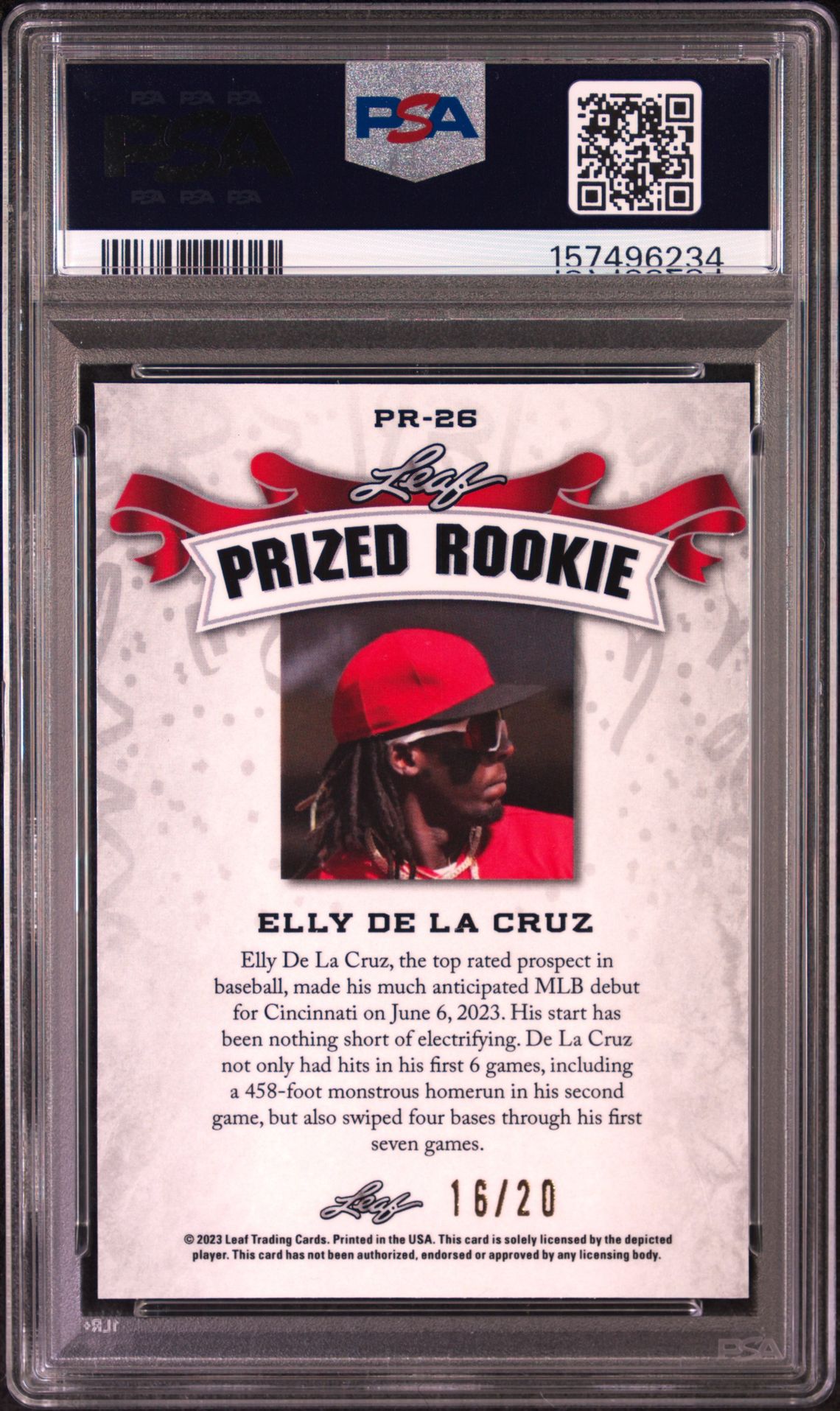 2023 Leaf Special Release Metal Prized Rookie Elly De La Cruz #Pr26 (Metal Prized Rke-Blue Wave) Gem Mt 10 back