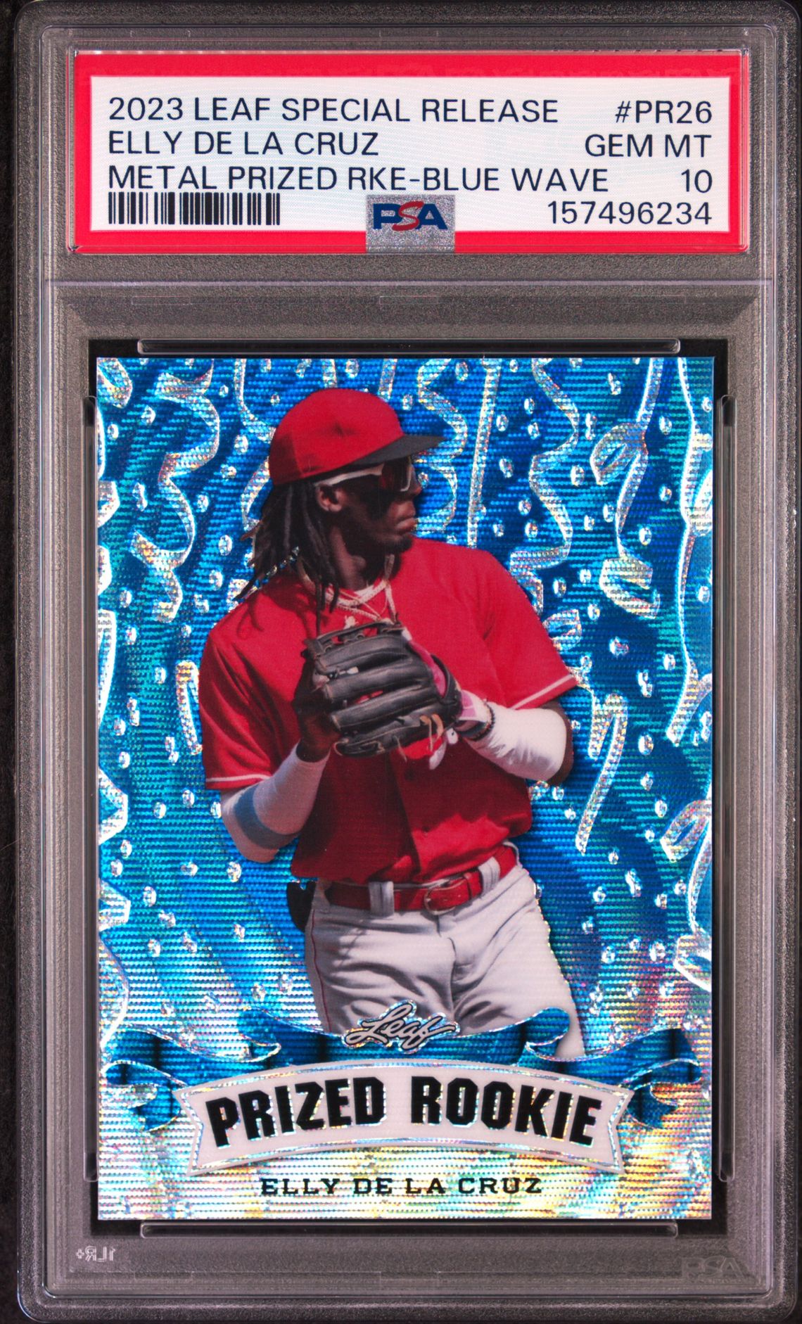 2023 Leaf Special Release Metal Prized Rookie Elly De La Cruz #Pr26 (Metal Prized Rke-Blue Wave) Gem Mt 10 front