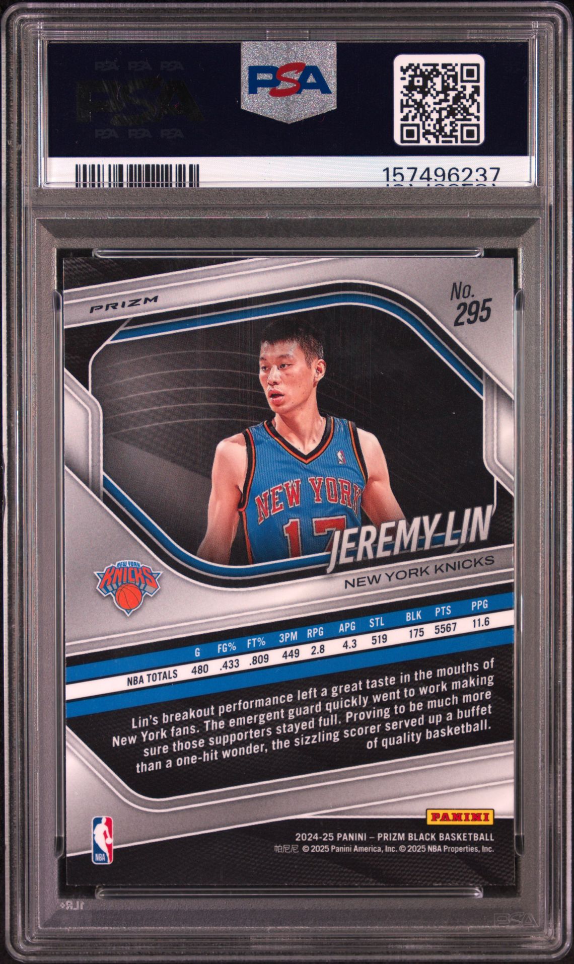 2024 Panini Prizm Black Jeremy Lin #295 (Snakeskin Prizm) Mint 9 back
