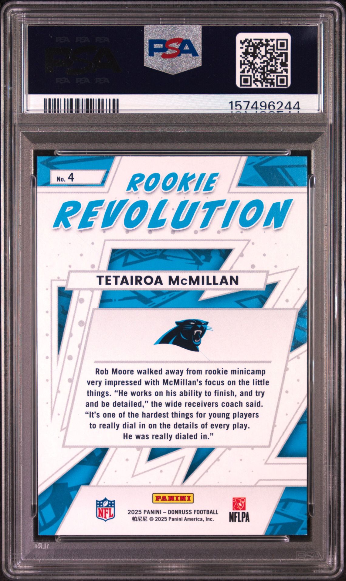 2025 Panini Donruss Rookie Revolution Tetairoa Mcmillan #4 Mint 9 back