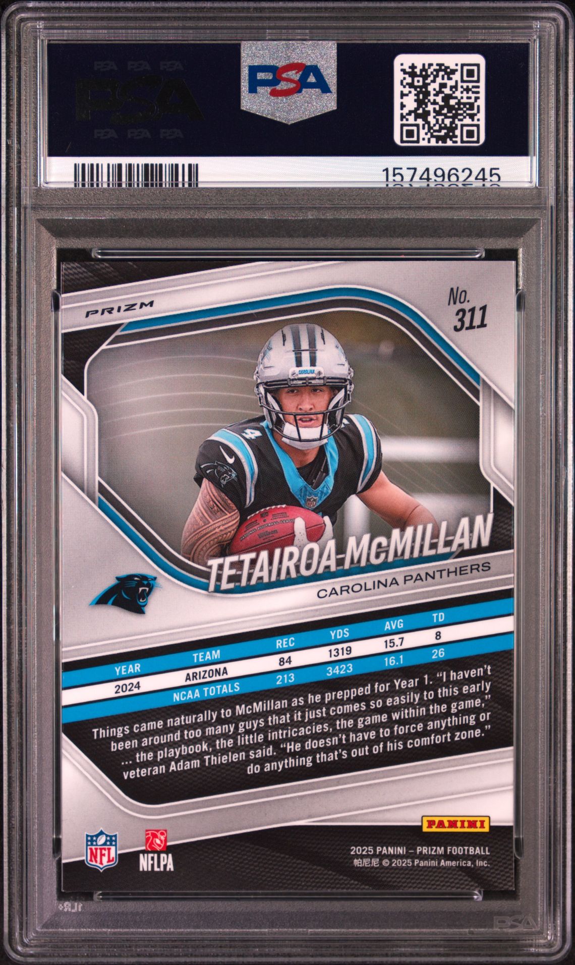 2025 Panini Prizm Tetairoa Mcmillan #311 (Lazer Prizm) Gem Mt 10 back
