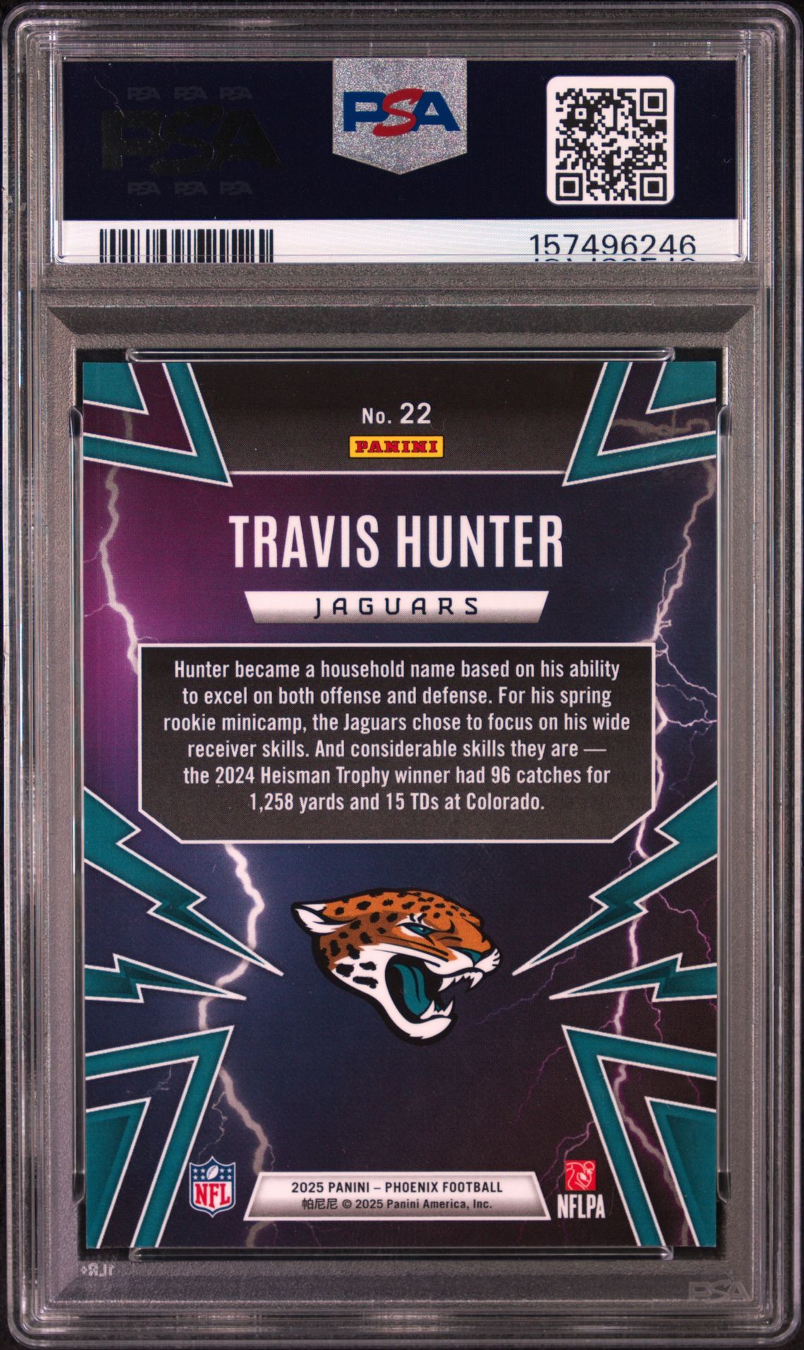 2025 Panini Phoenix Thunderbirds Travis Hunter #22 Mint 9 back