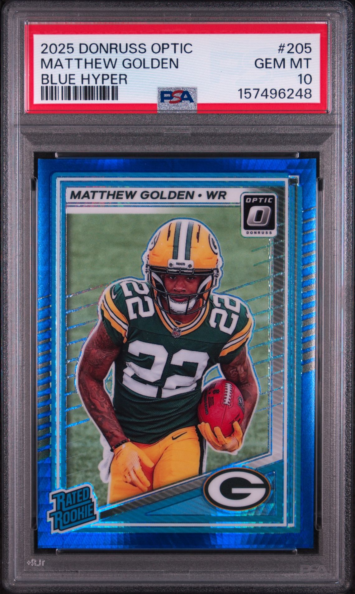 2025 Panini Donruss Optic Matthew Golden #205 (Blue Hyper) Gem Mt 10 front