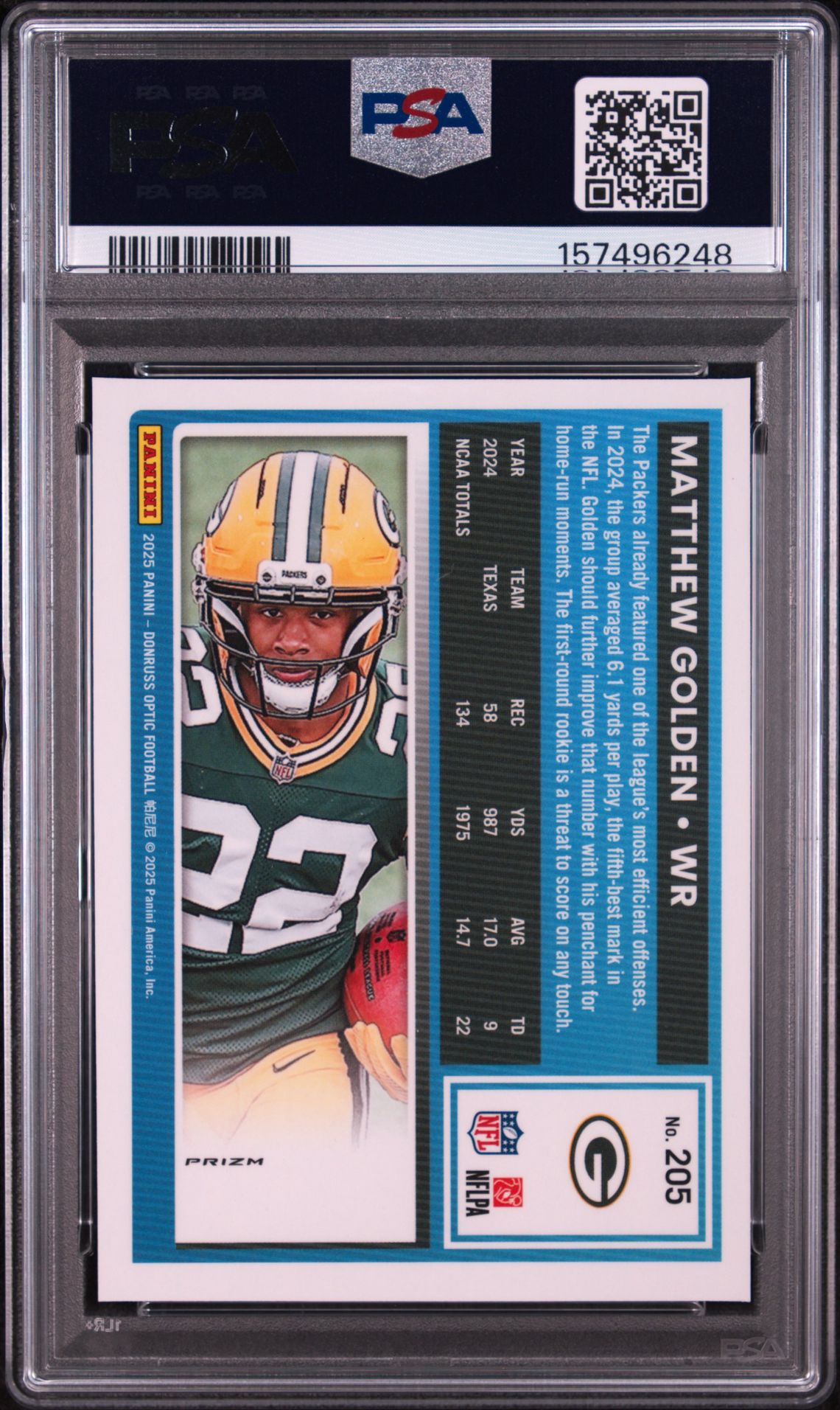 2025 Panini Donruss Optic Matthew Golden #205 (Blue Hyper) Gem Mt 10 back