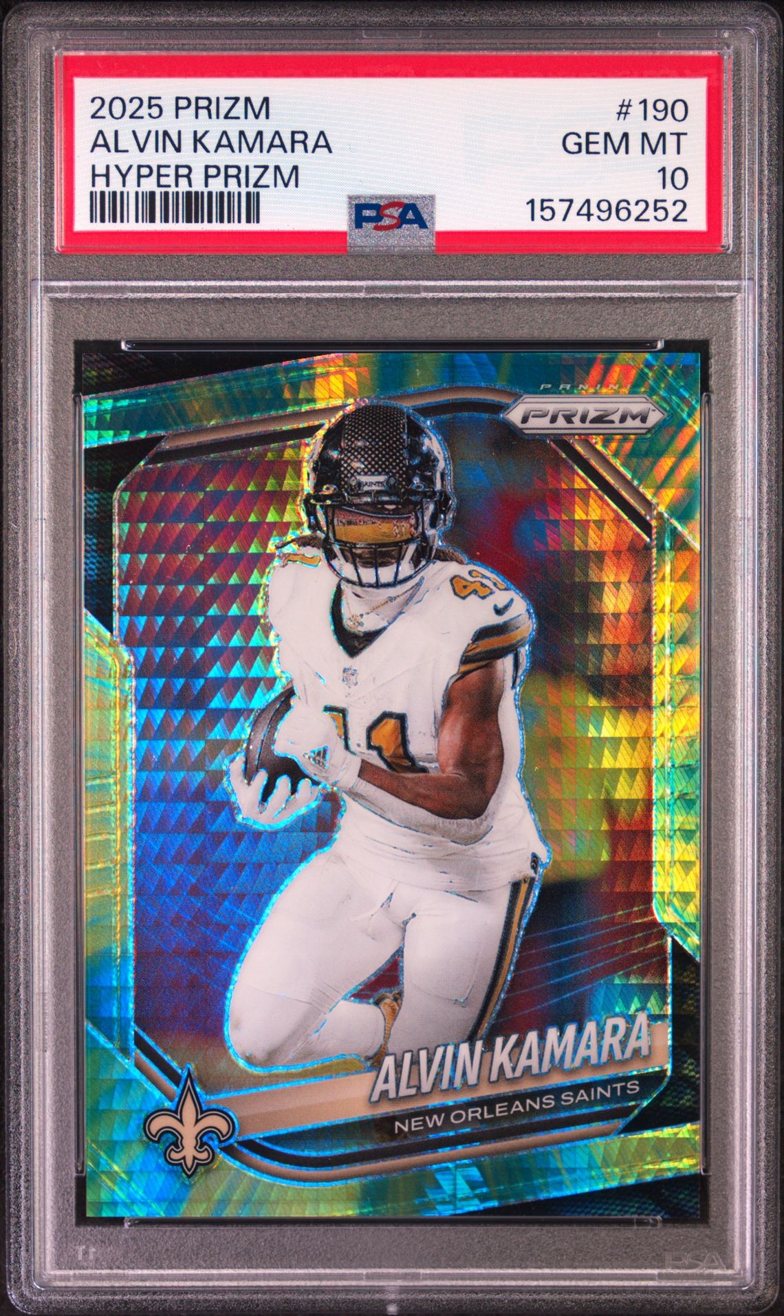 2025 Panini Prizm Alvin Kamara #190 (Hyper Prizm) Gem Mt 10 front