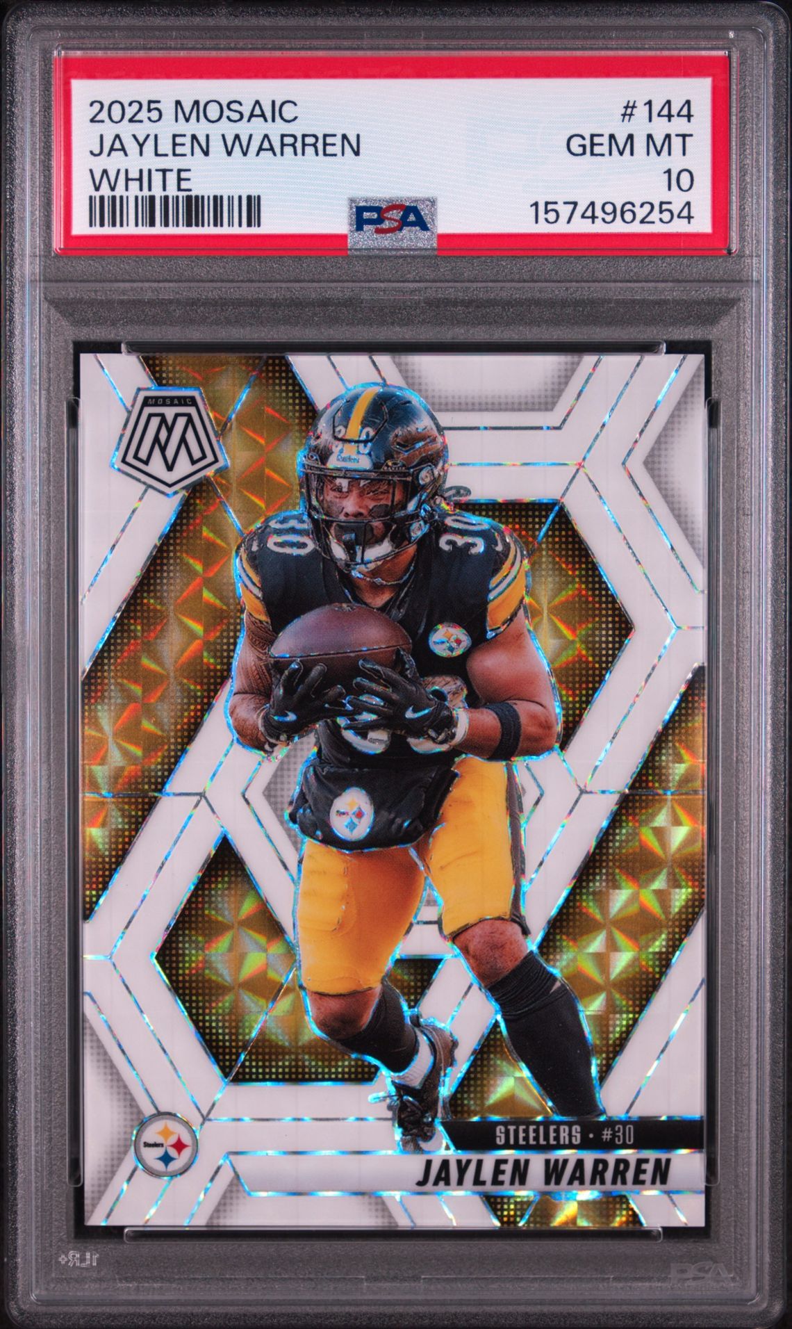 2025 Panini Mosaic Jaylen Warren #144 (White) Gem Mt 10 front