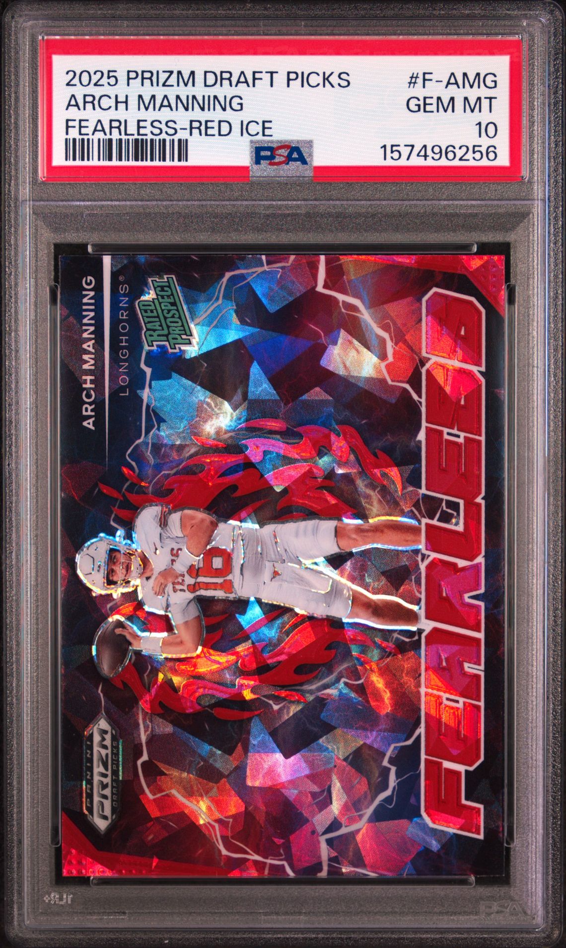 2025 Panini Prizm Draft Picks Fearless Arch Manning #F-Amg (Fearless-Red Ice) Gem Mt 10 front