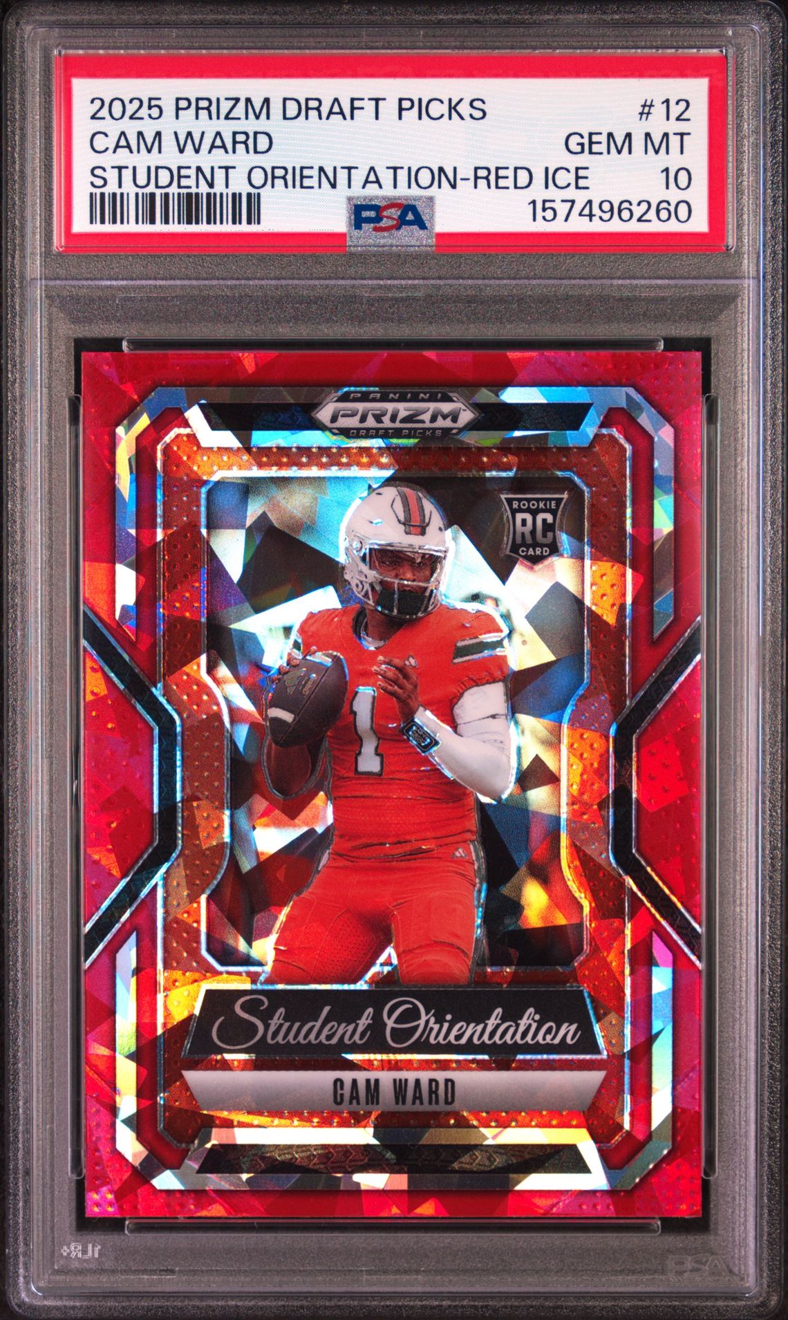 2025 Panini Prizm Draft Picks Student Orientation Cam Ward #12 (Student Orientation-Red Ice) Gem Mt 10 front