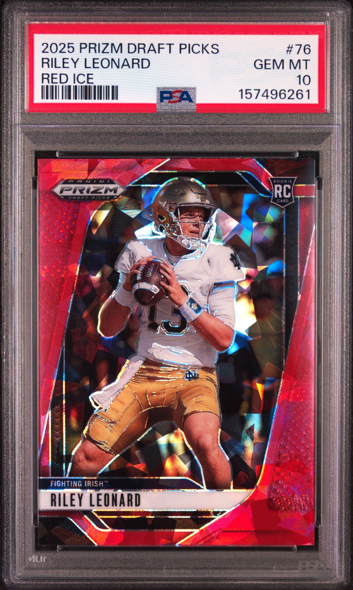2025 Panini Prizm Draft Picks Riley Leonard #76 (Red Ice) Gem Mt 10 front