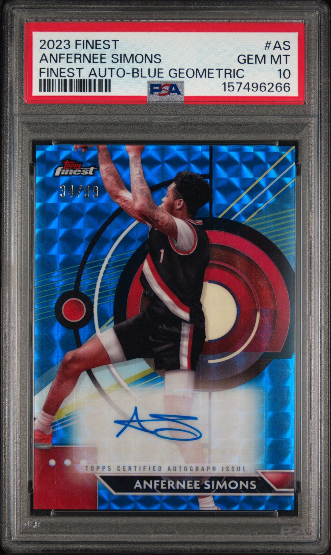 2023 Topps Finest Finest Autographs Anfernee Simons #As (Finest Auto-Blue Geometric) Gem Mt 10 front
