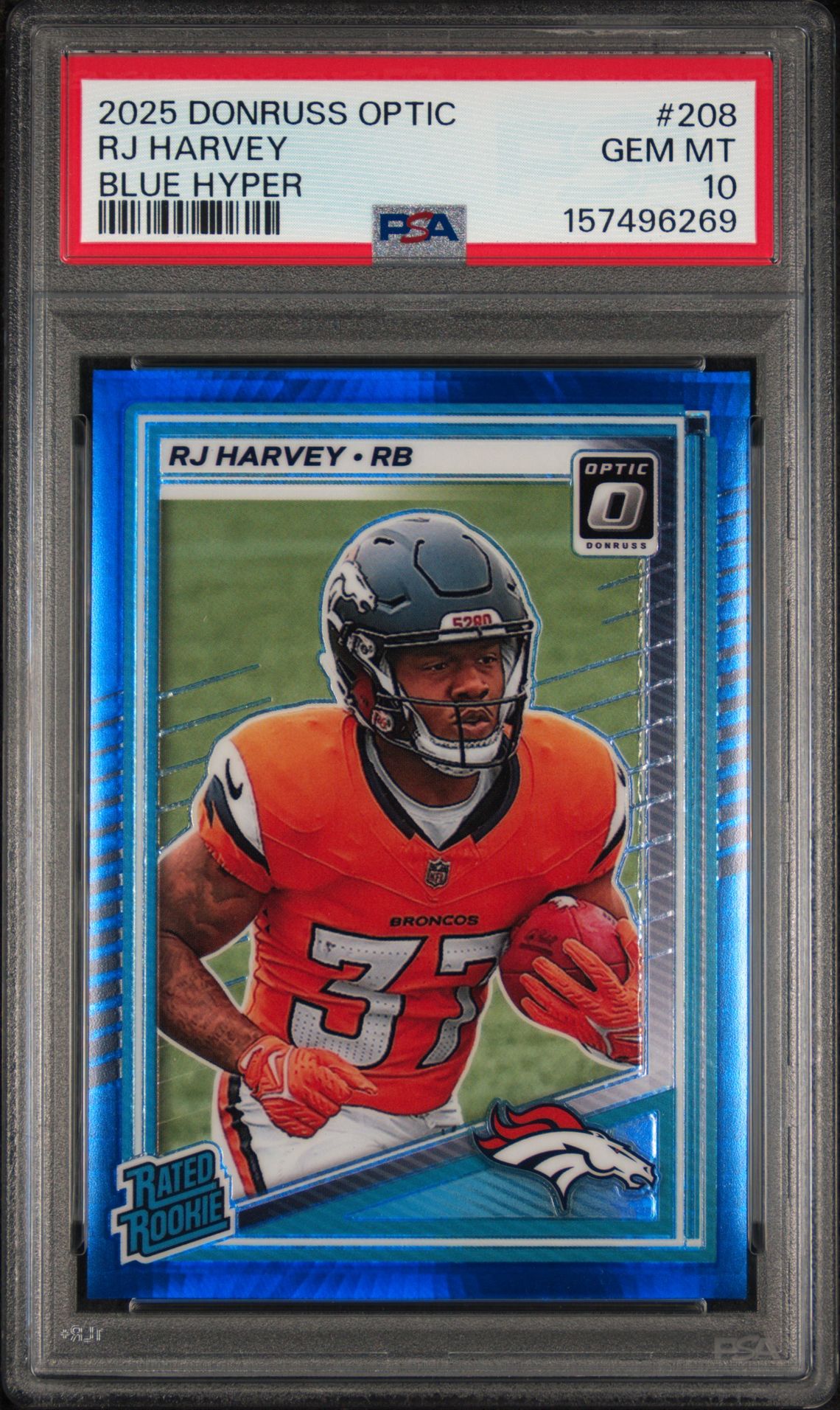 2025 Panini Donruss Optic Rj Harvey #208 (Blue Hyper) Gem Mt 10 front