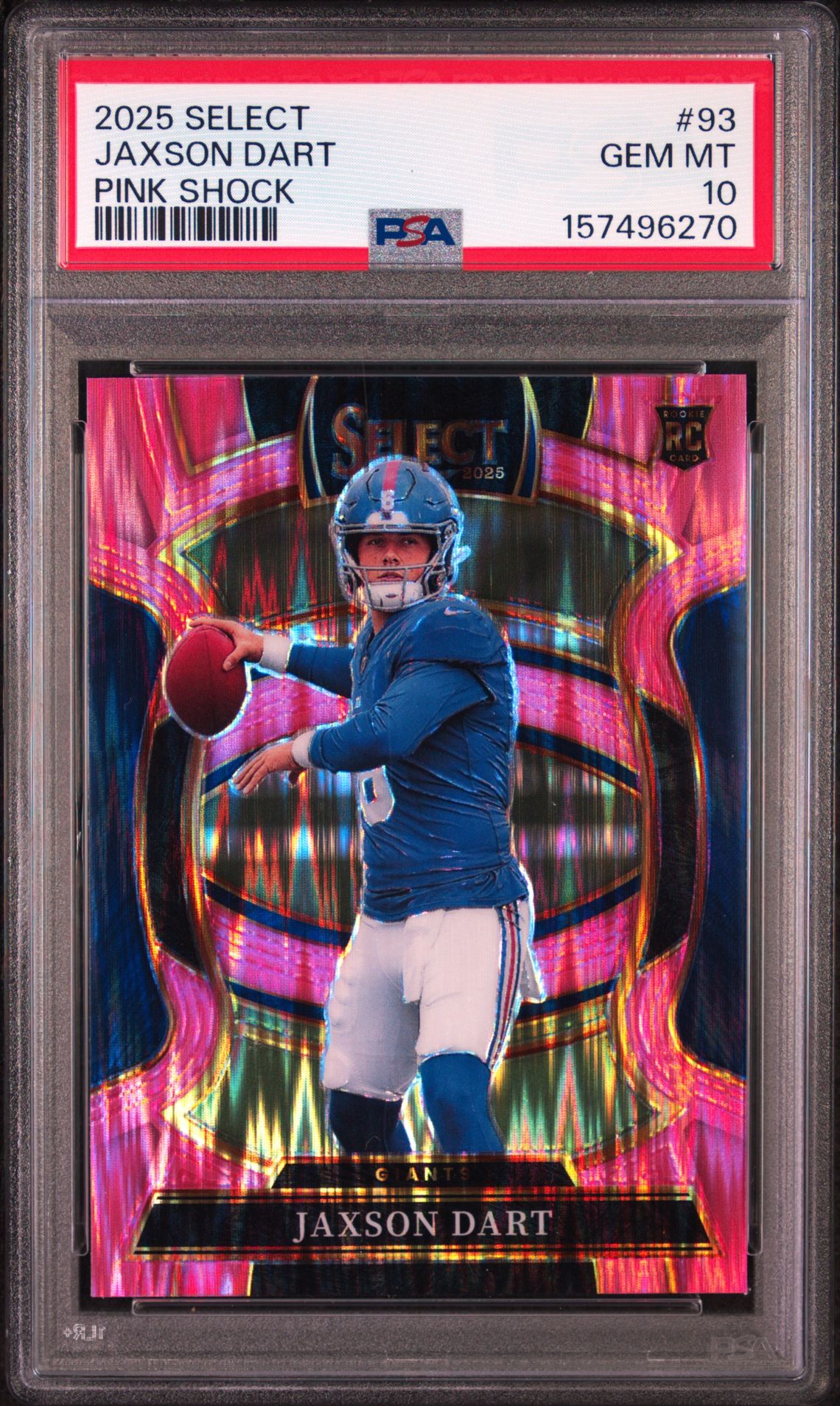 2025 Panini Select Jaxson Dart #93 (Pink Shock) Gem Mt 10 front