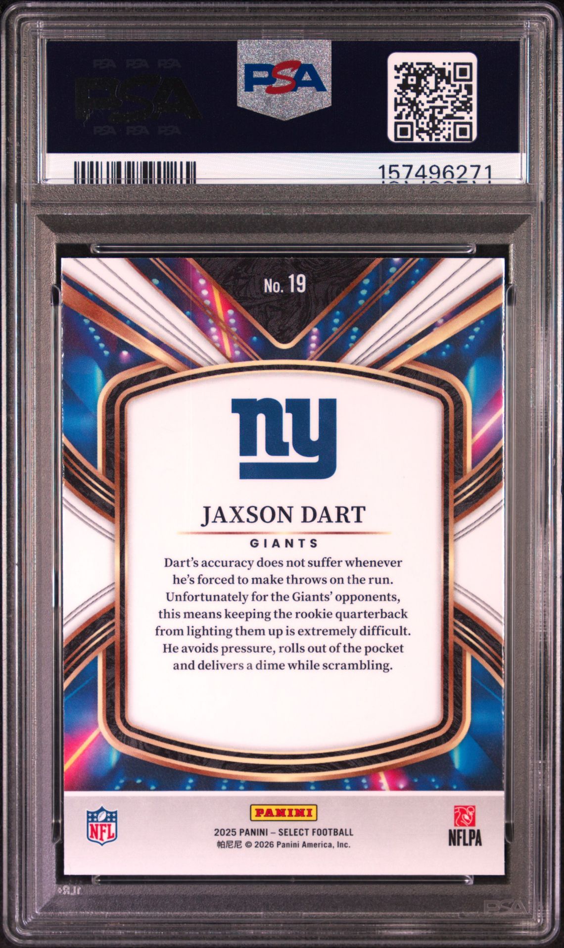 2025 Panini Select Select Future Jaxson Dart #19 Gem Mt 10 back