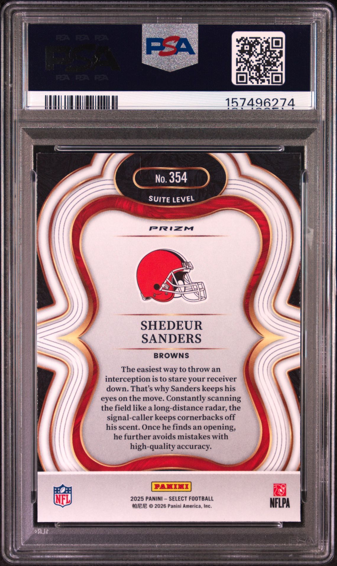 2025 Panini Select Shedeur Sanders #354 (Silver Prizm) Mint 9 back