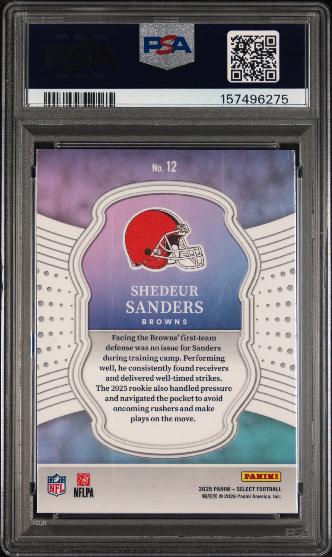 2025 Panini Select Select Certified Rookies Shedeur Sanders #12 Gem Mt 10 back