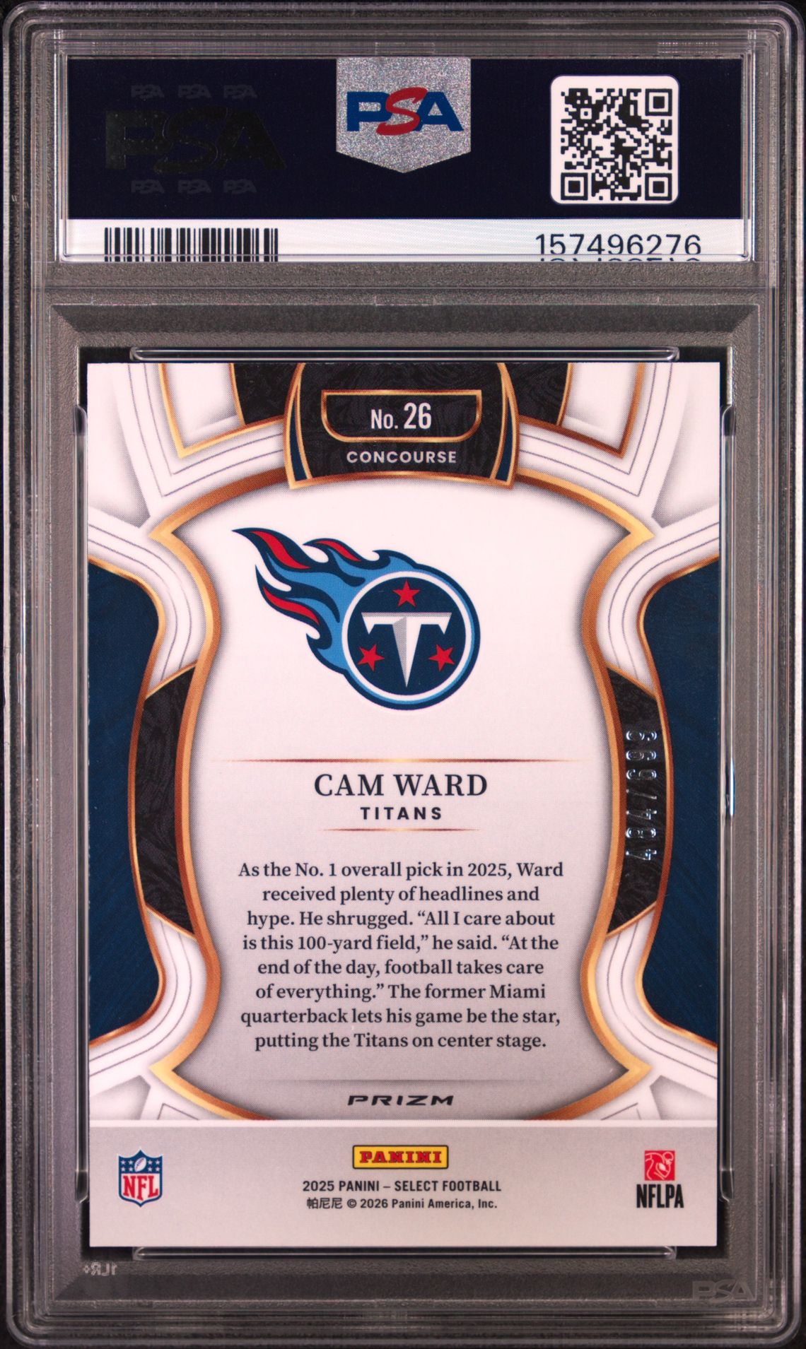 2025 Panini Select Cam Ward #26 (Neon Green Shock) Gem Mt 10 back