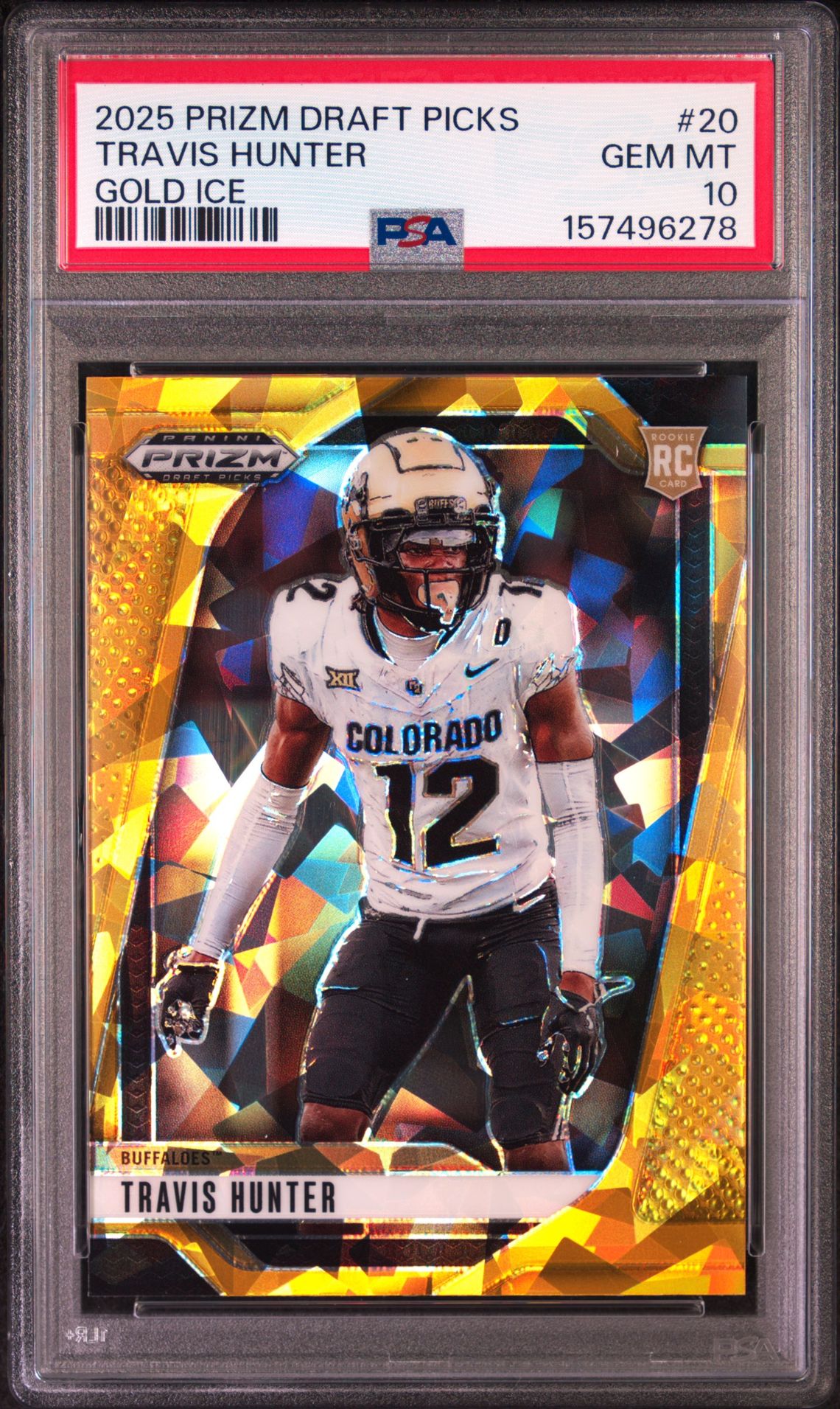 2025 Panini Prizm Draft Picks Travis Hunter #20 (Gold Ice) Gem Mt 10 front