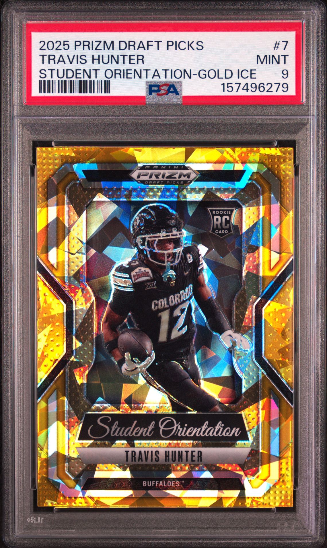 2025 Panini Prizm Draft Picks Student Orientation Travis Hunter #7 (Student Orientation-Gold Ice) Mint 9 front