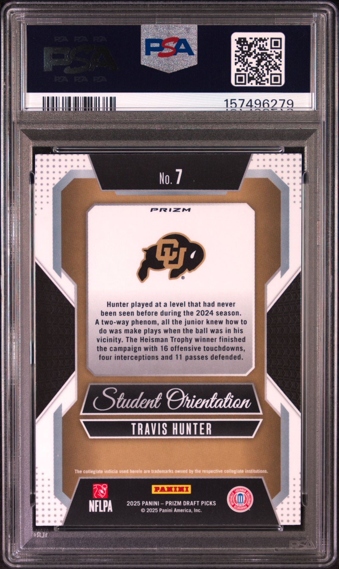 2025 Panini Prizm Draft Picks Student Orientation Travis Hunter #7 (Student Orientation-Gold Ice) Mint 9 back