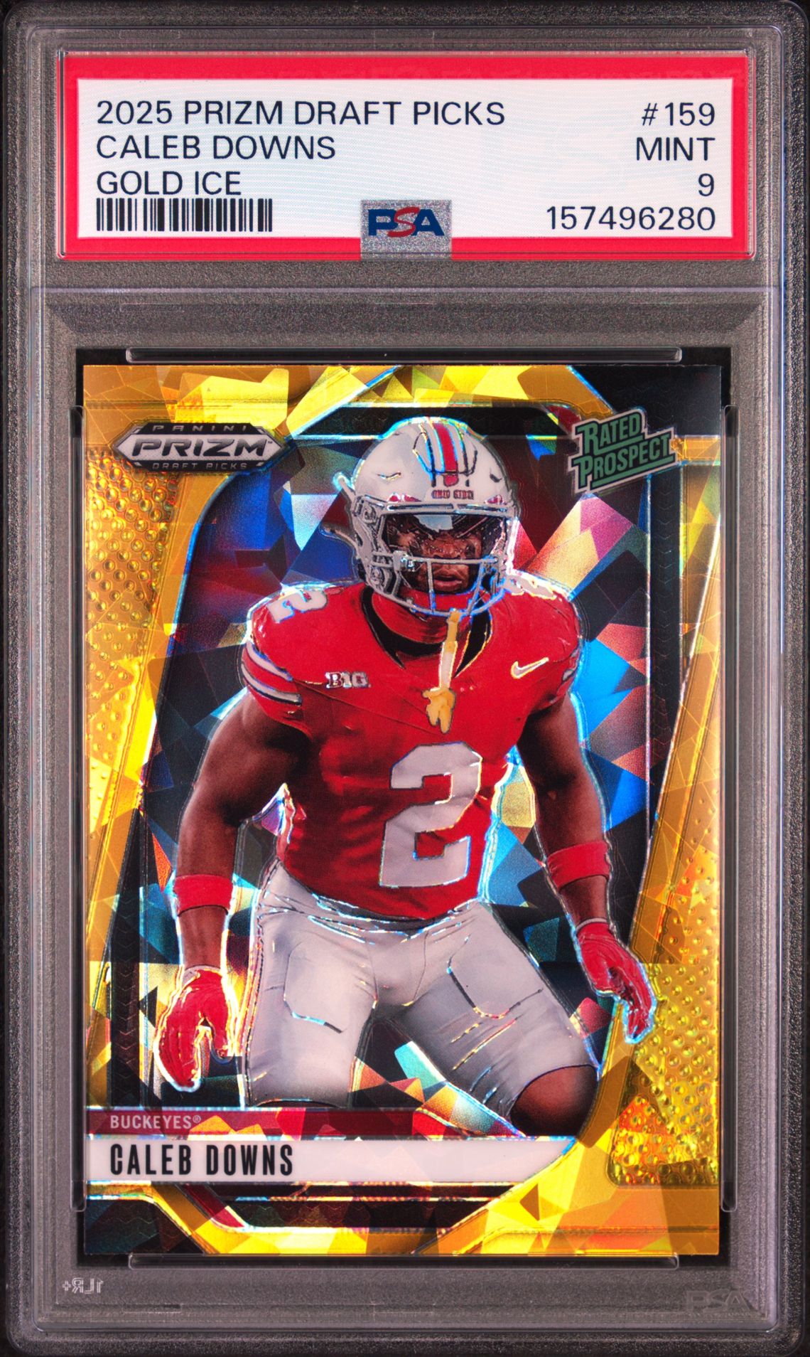 2025 Panini Prizm Draft Picks Caleb Downs #159 (Gold Ice) Mint 9 front