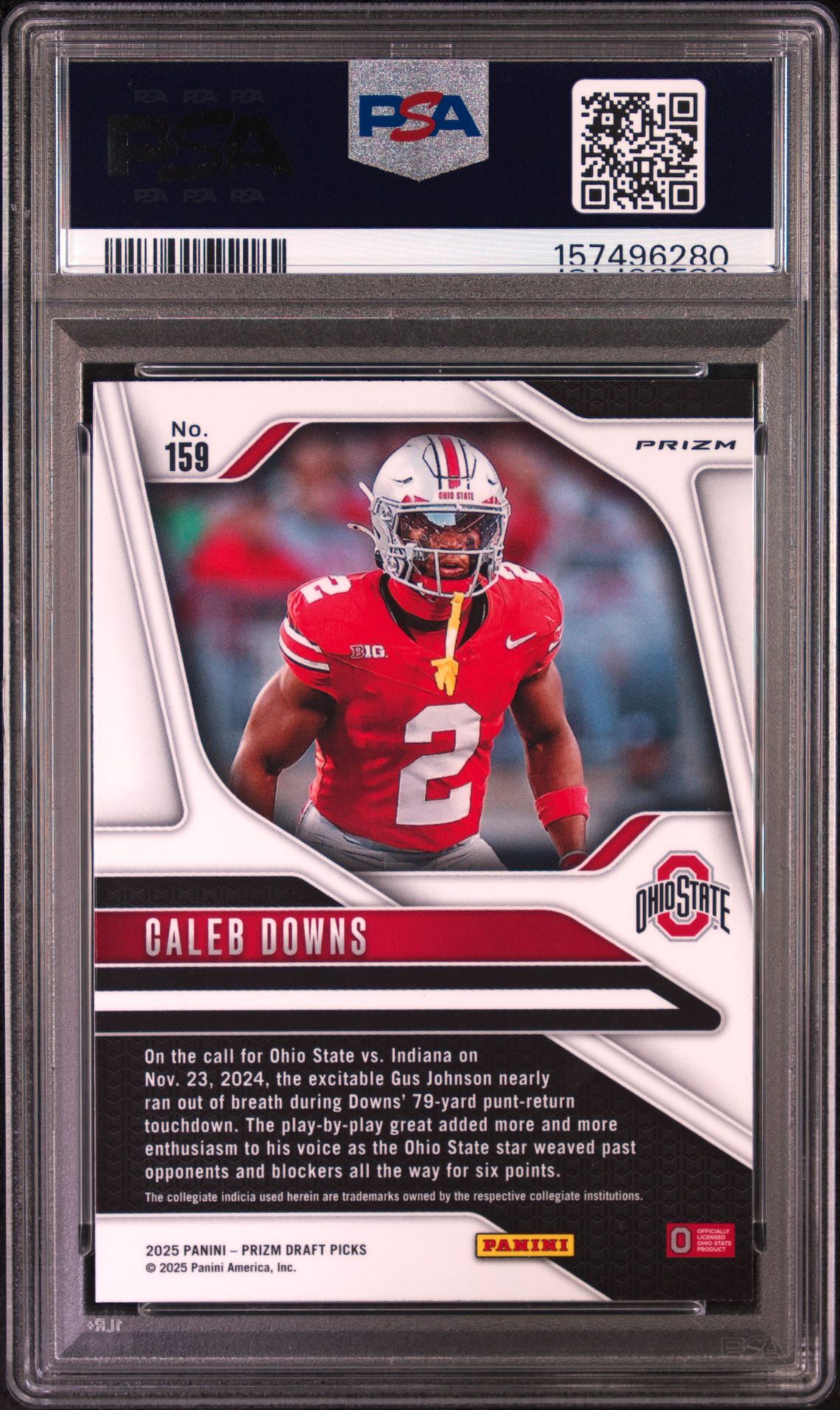 2025 Panini Prizm Draft Picks Caleb Downs #159 (Gold Ice) Mint 9 back