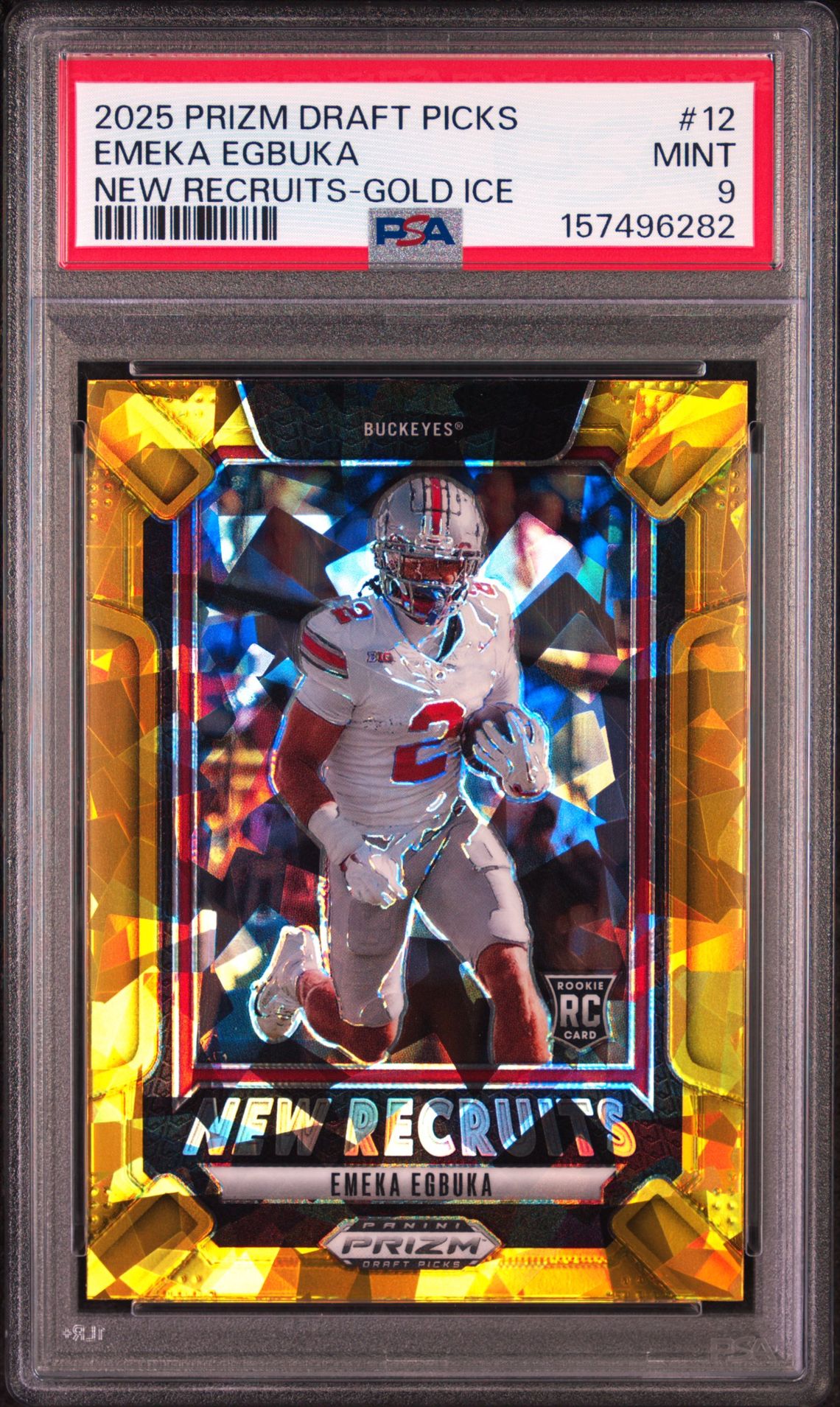 2025 Panini Prizm Draft Picks New Recruits Emeka Egbuka #12 (New Recruits-Gold Ice) Mint 9 front