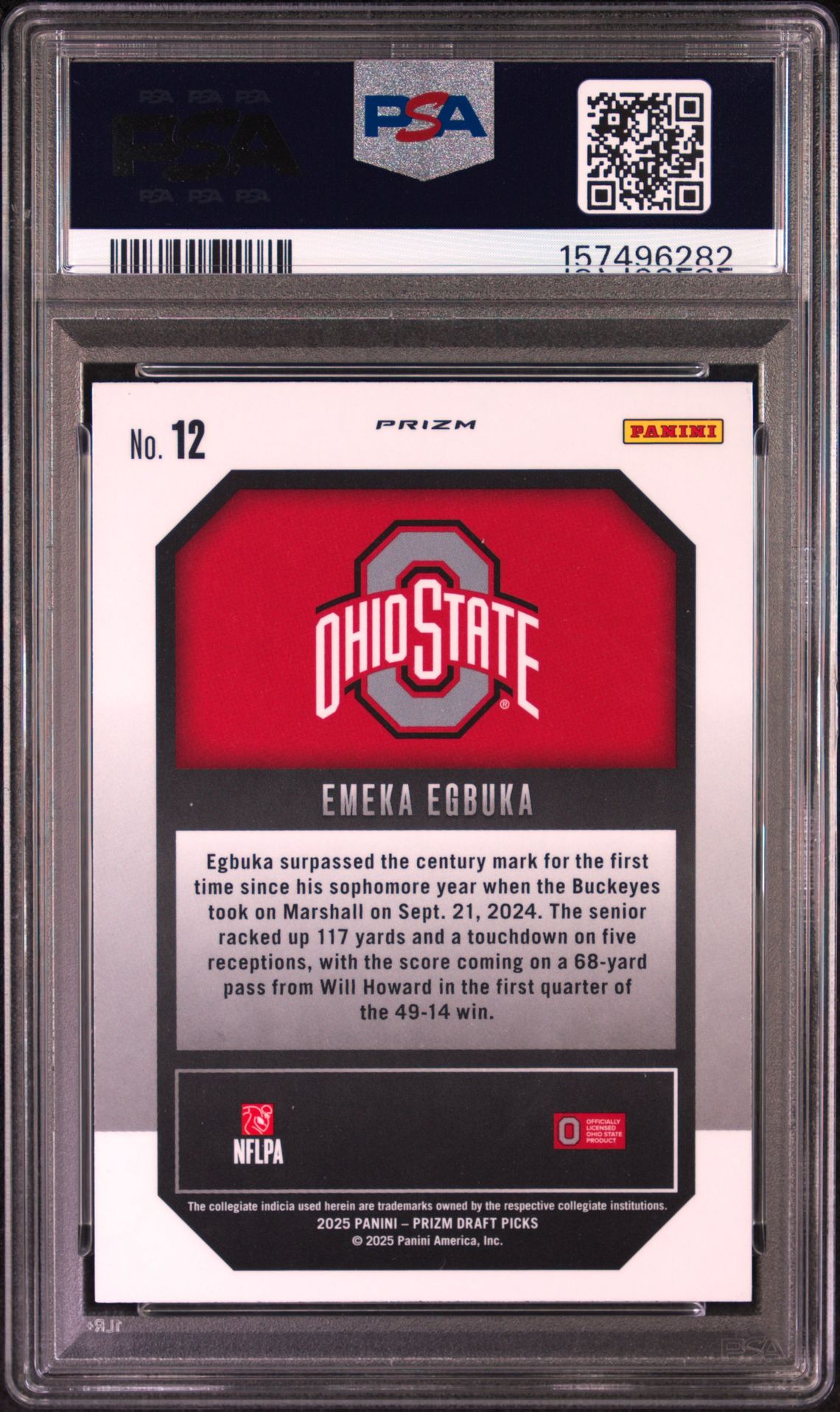 2025 Panini Prizm Draft Picks New Recruits Emeka Egbuka #12 (New Recruits-Gold Ice) Mint 9 back