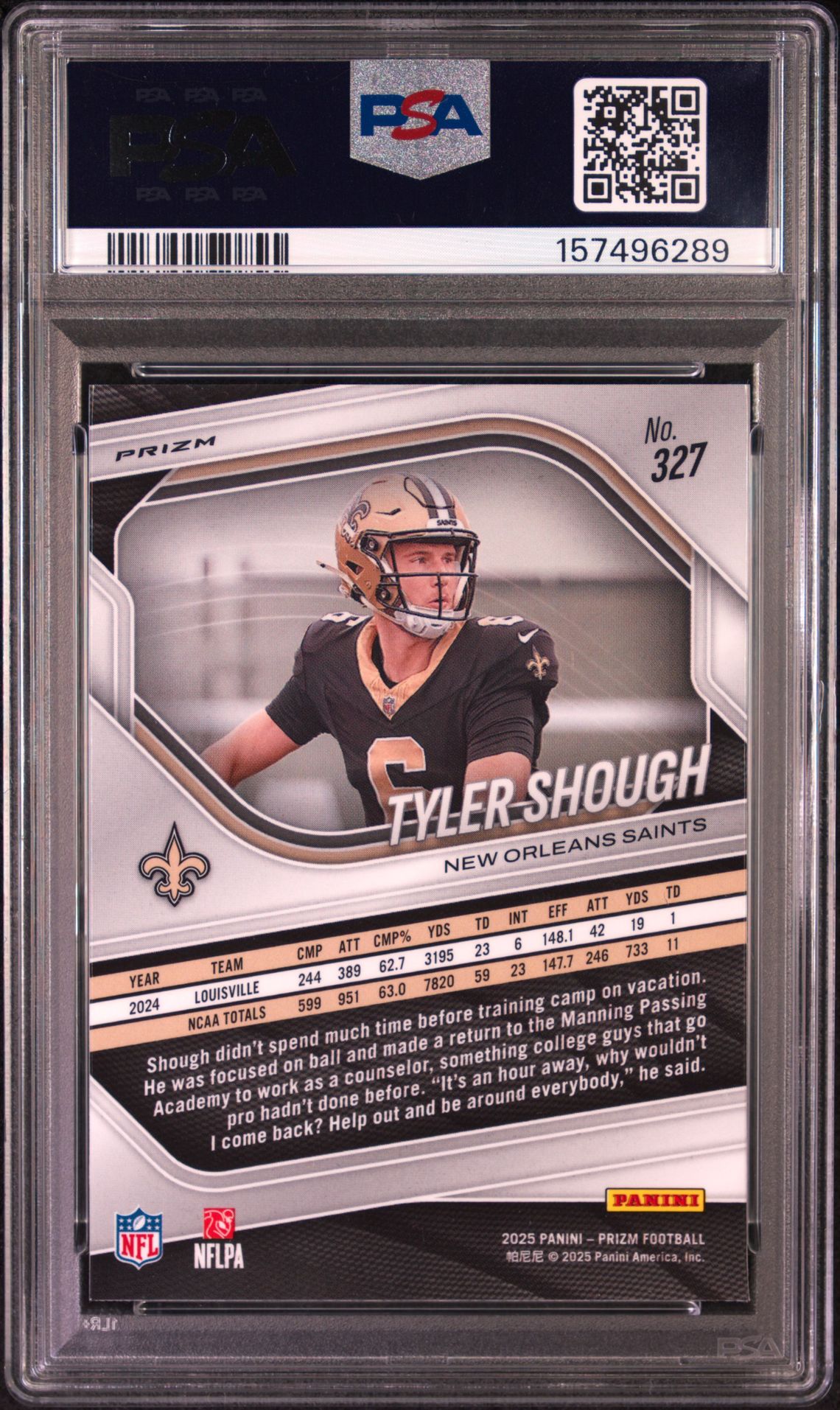 2025 Panini Prizm Tyler Shough #327 (Lazer Prizm) Mint 9 back